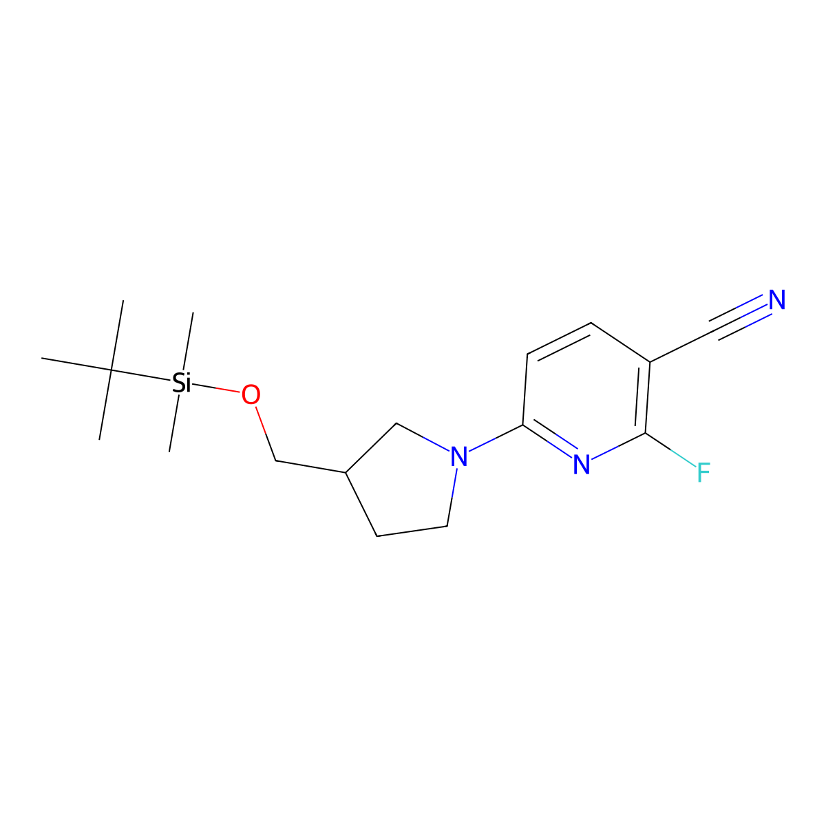 6-(3-((Tert-butyldimethylsilyloxy)methyl)-pyrrolidin-1-YL)-2-fluoronicotinonitrile molecular structure, CAS 1228666-32-7