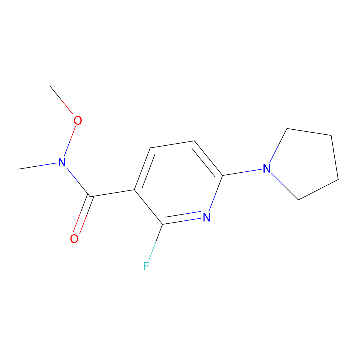 2-Fluoro-N-methoxy-N-methyl-6-(pyrrolidin-1-YL)-nicotinamide molecular structure, CAS 1228666-39-4