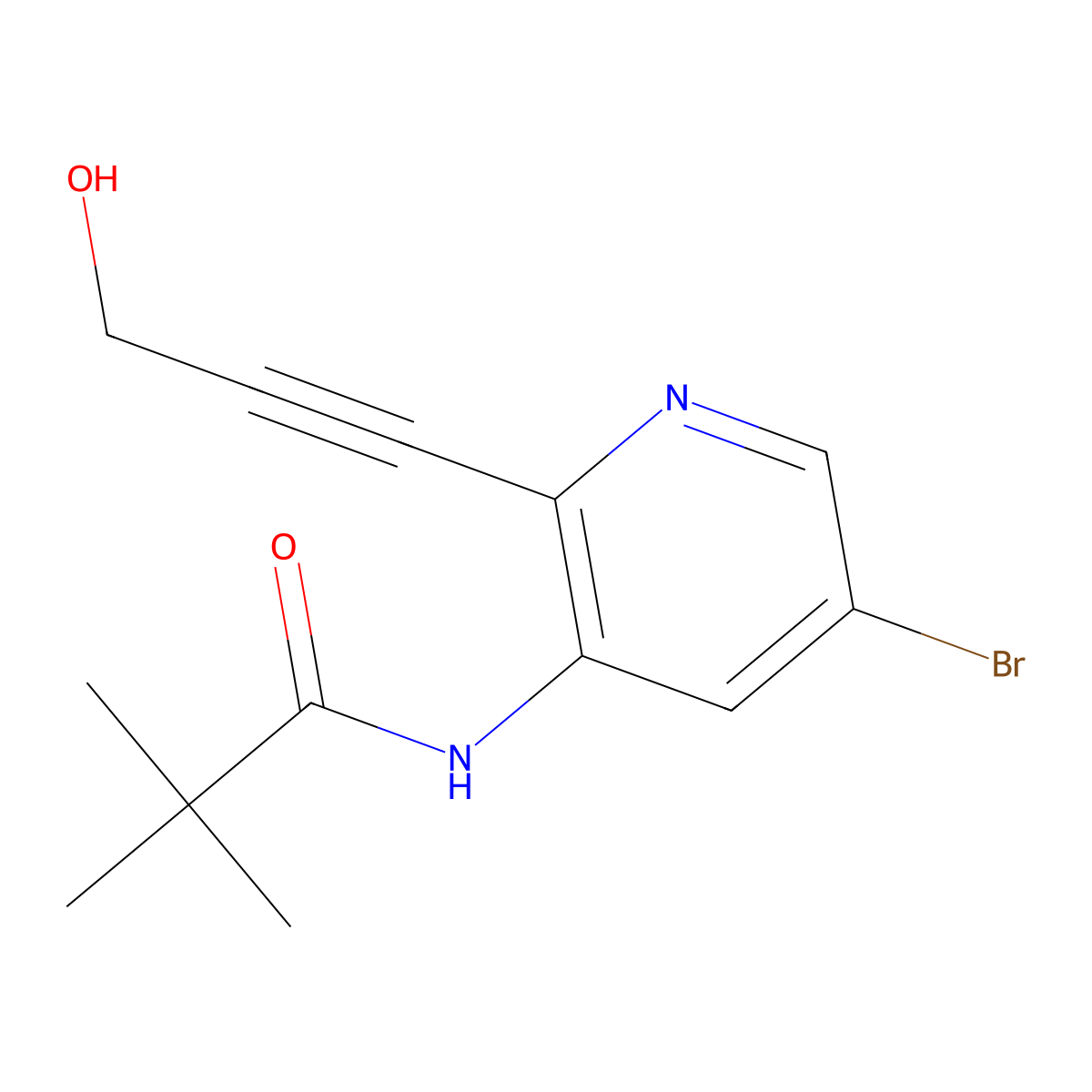 N-(5-Bromo-2-(3-hydroxyprop-1-yn-1-yl)pyridin-3-yl)pivalamide molecular structure, CAS 1228666-45-2