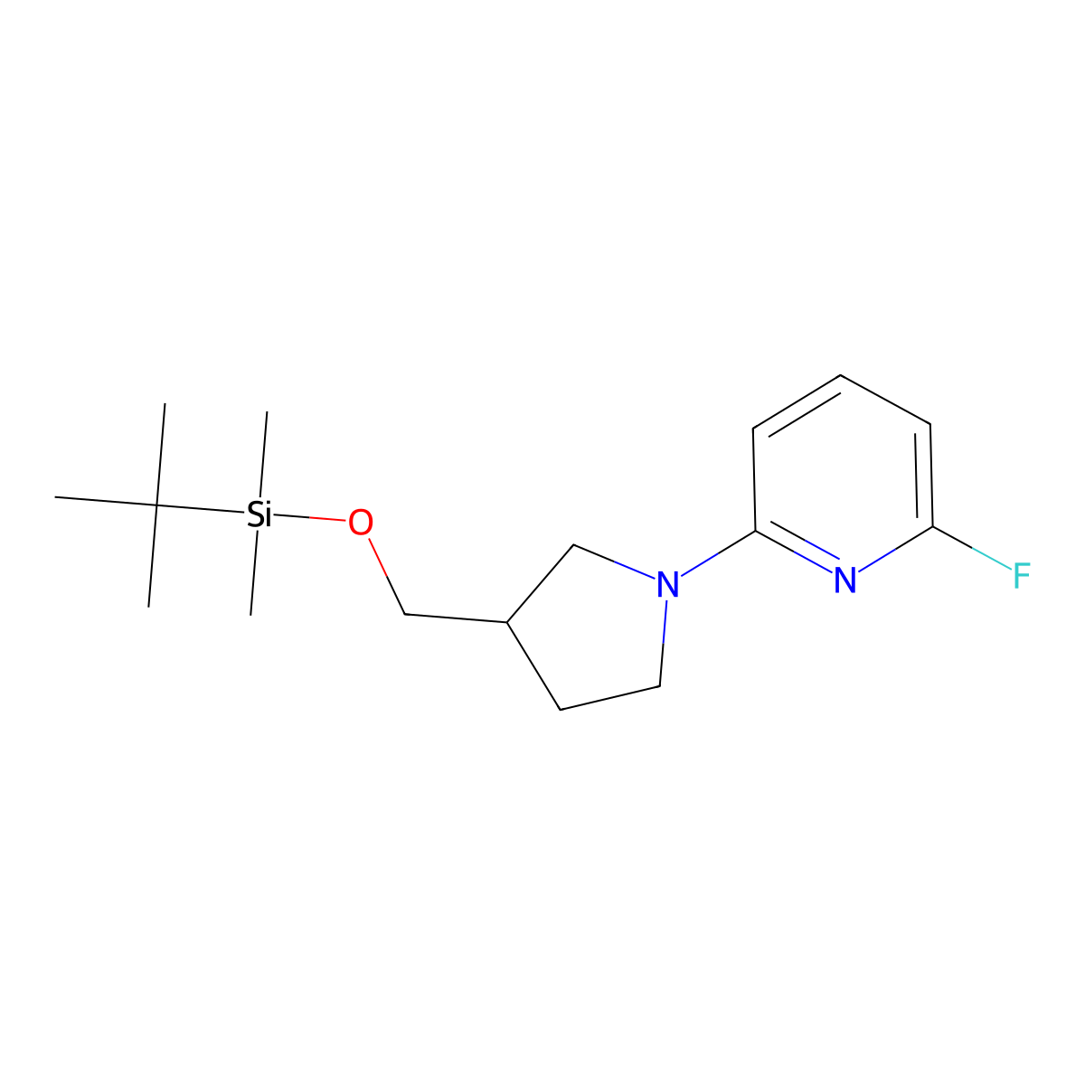 2-(3-((Tert-butyldimethylsilyloxy)methyl)-pyrrolidin-1-YL)-6-fluoropyridine molecular structure, CAS 1228666-47-4
