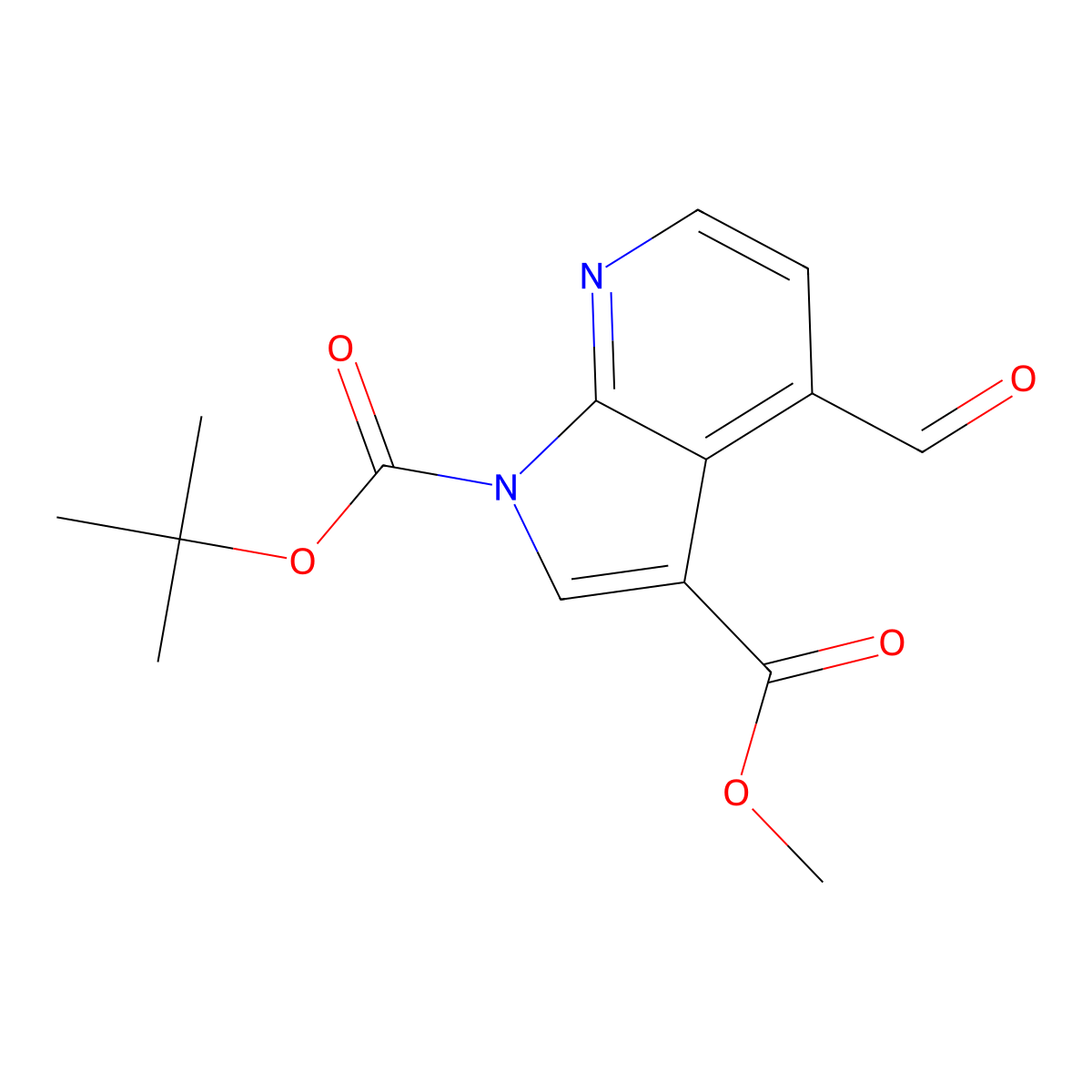 1-tert-Butyl 3-methyl 4-formyl-1H-pyrrolo[2,3-b]pyridine-1,3-dicarboxylate molecular structure, CAS 1228666-48-5