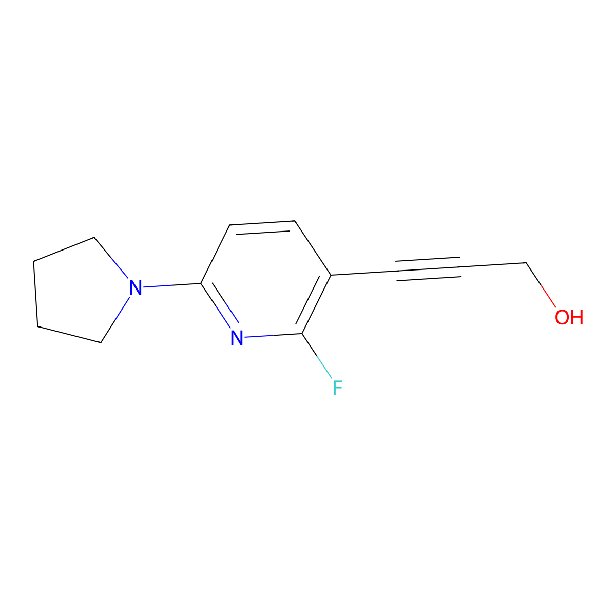 3-(2-Fluoro-6-(pyrrolidin-1-YL)pyridin-3-YL)-prop-2-YN-1-OL molecular structure, CAS 1228666-51-0