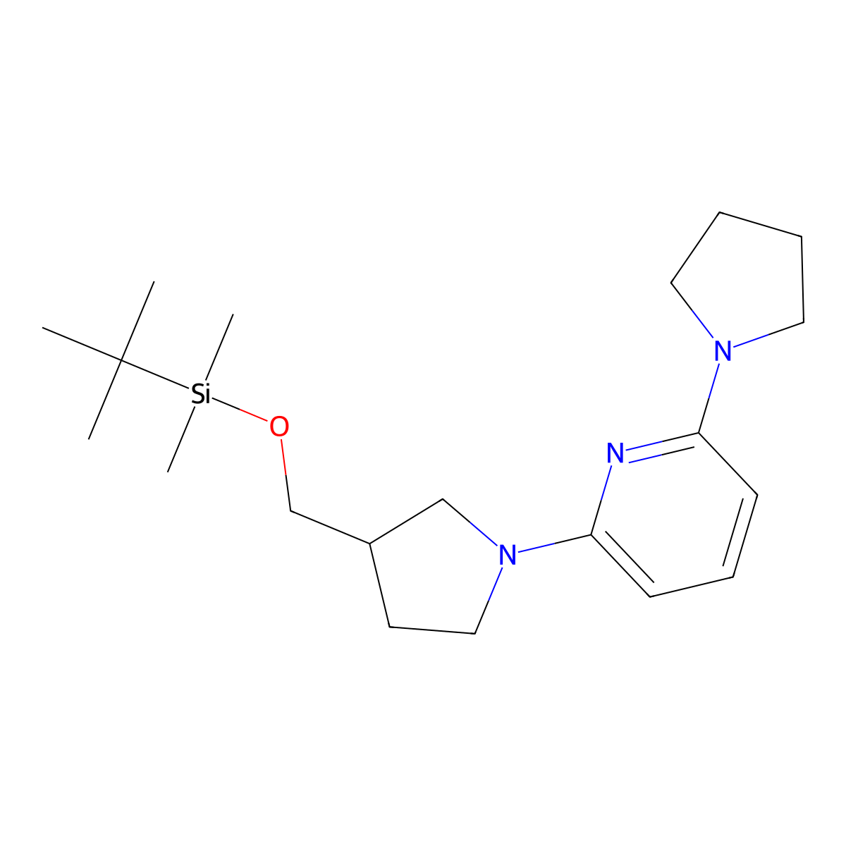 2-(3-((Tert-butyldimethylsilyloxy)methyl)-pyrrolidin-1-YL)-6-(pyrrolidin-1-YL)pyridine molecular structure, CAS 1228666-52-1