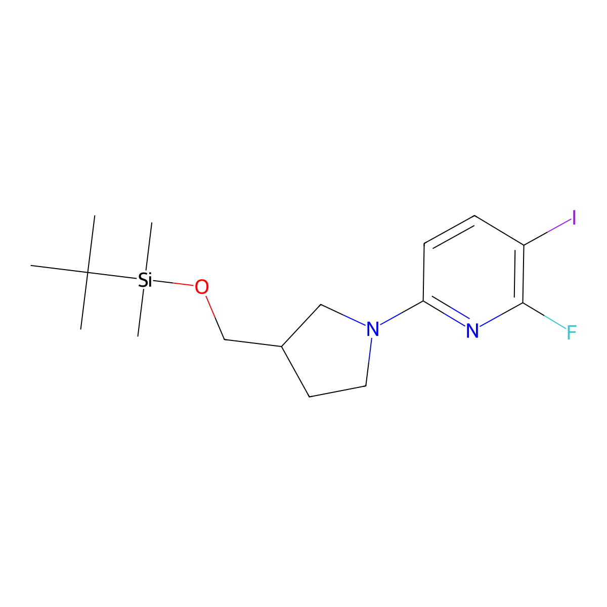6-(3-((Tert-butyldimethylsilyloxy)methyl)-pyrrolidin-1-YL)-2-fluoro-3-iodopyridine molecular structure, CAS 1228666-57-6