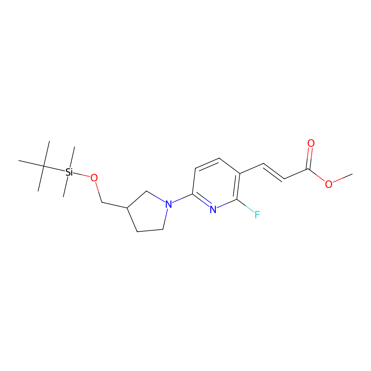 (E)-Methyl 3-(6-(3-((tert-butyldimethylsilyloxy)methyl)pyrrolidin-1-yl)-2-fluoropyridin-3-yl)acrylate molecular structure, CAS 1228670-26-5