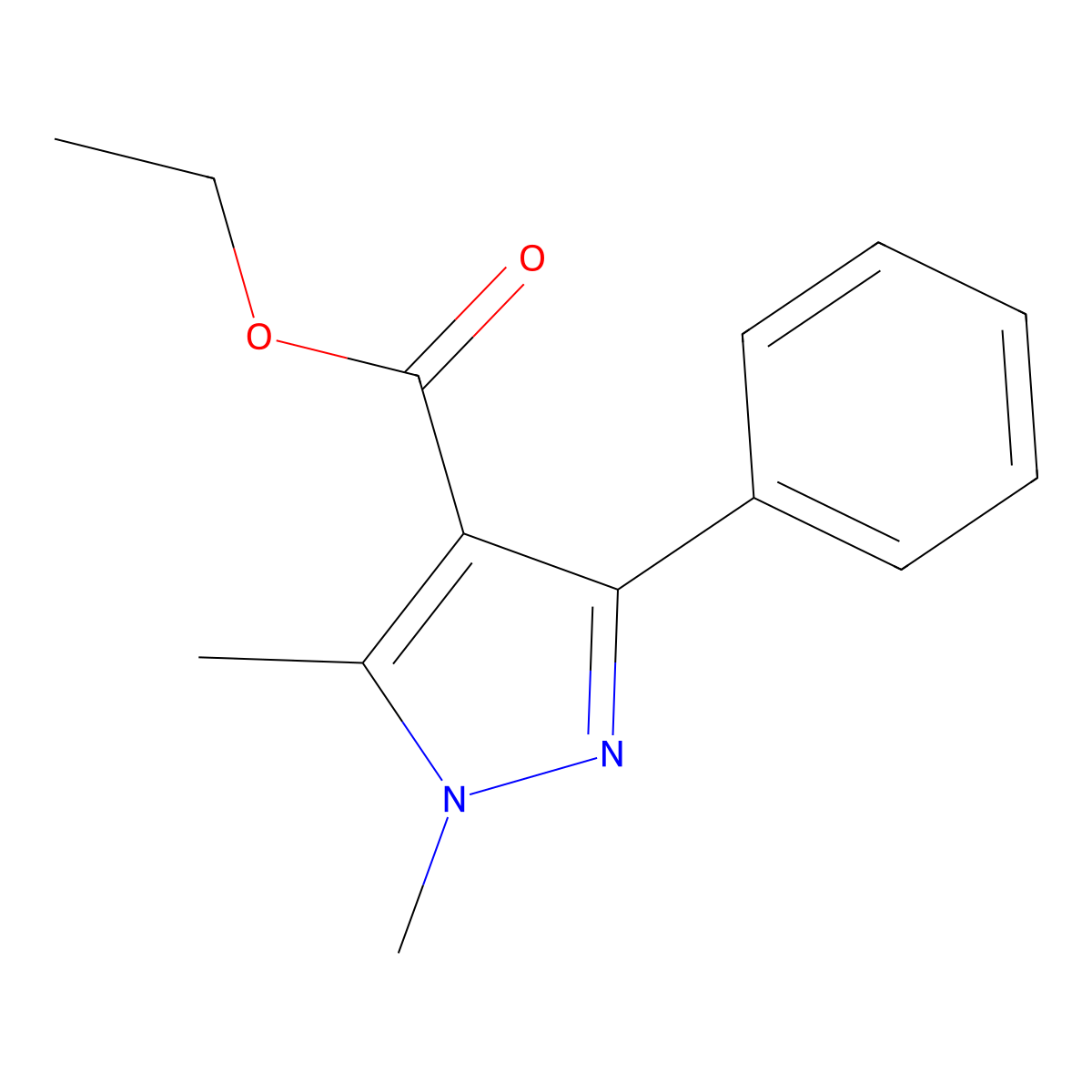 Ethyl 1,5-dimethyl-3-phenyl-1H-pyrazole-4-carboxylate molecular structure, CAS 1228670-93-6