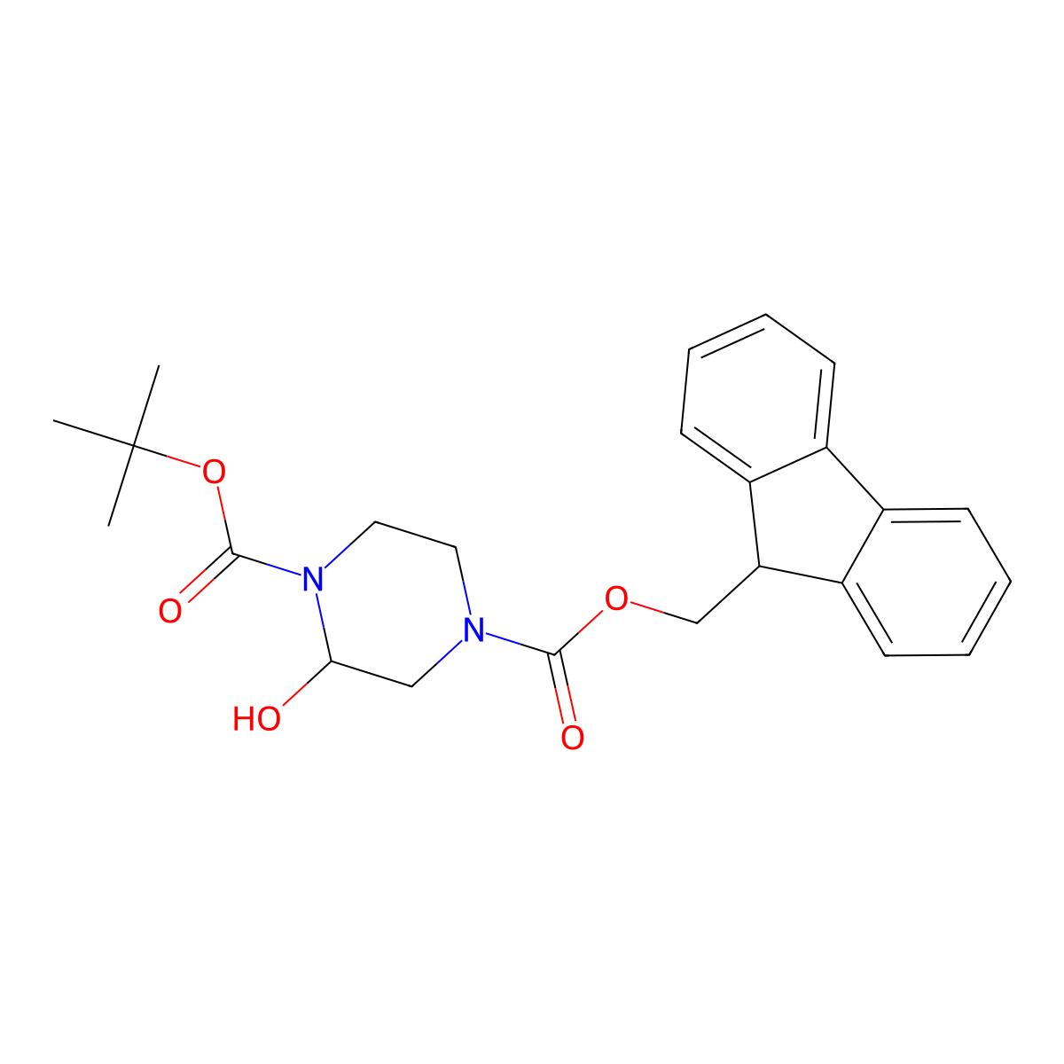 4-((9H-fluoren-9-yl)methyl) 1-tert-butyl 2-hydroxypiperazine-1,4-dicarboxylate molecular structure, CAS 1228675-21-5