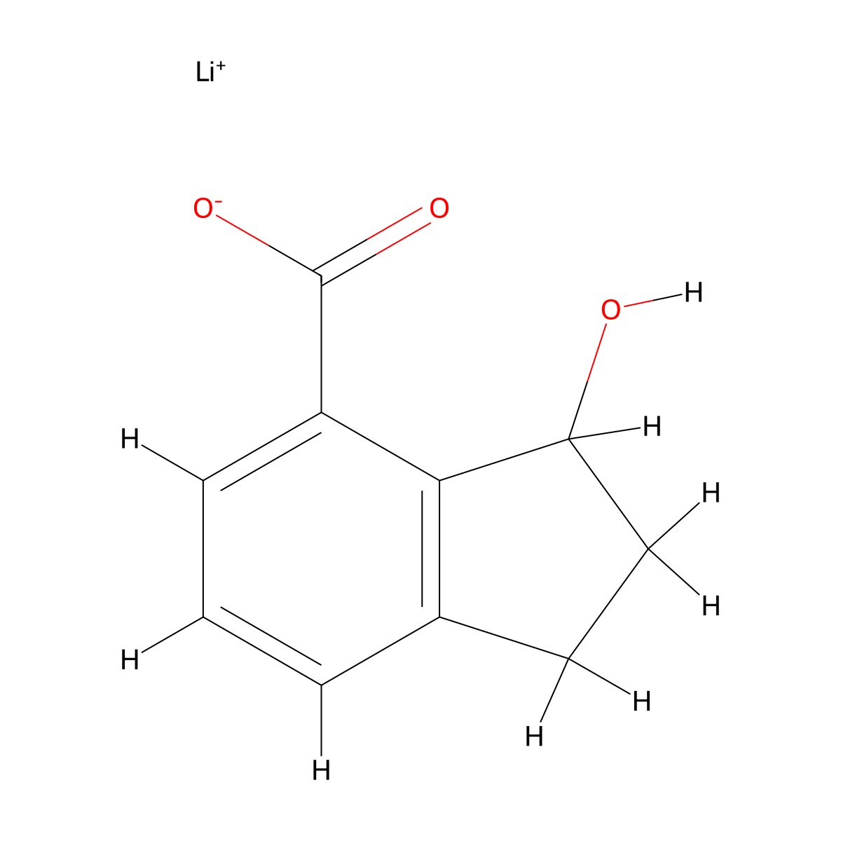lithium(1+) ion 3-hydroxy-2,3-dihydro-1H-indene-4-carboxylate molecular structure, CAS 1228678-63-4