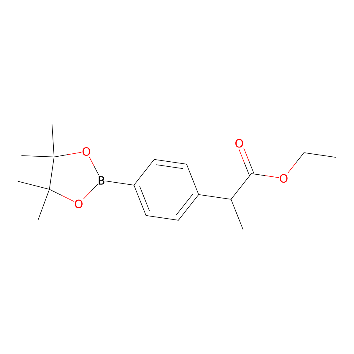 Ethyl 2-[4-(4,4,5,5-tetramethyl-1,3,2-dioxaborolan-2-yl)phenyl]propanoate molecular structure, CAS 1228690-28-5