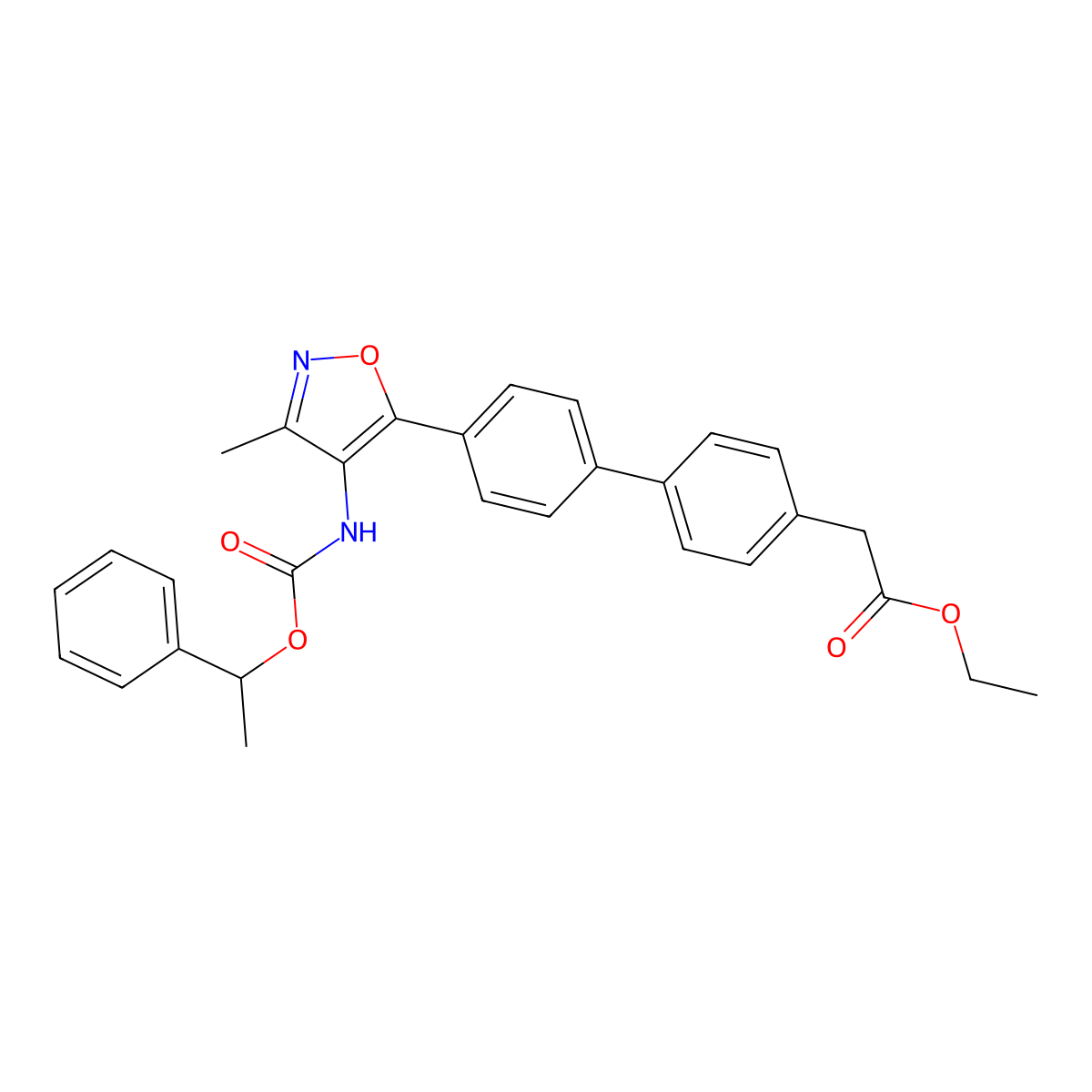 [4'-[3-Methyl-4-[[[((R)-1-phenylethyl)oxy]carbonyl]amino]isoxazol-5-yl]biphenyl-4-yl]acetic acid ethyl ester molecular structure, CAS 1228690-38-7