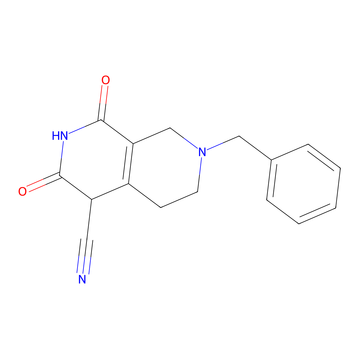 7-Benzyl-1,3-dioxo-1,2,3,4,5,6,7,8-octahydro-2,7-naphthyridine-4-carbonitrile molecular structure, CAS 1228692-26-9