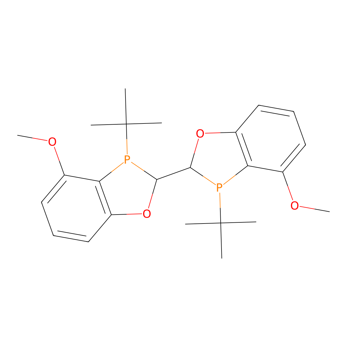 (2R,2'R,3R,3'R)-3,3'-Bis(1,1-dimethylethyl)-2,2',3,3'-tetrahydro-4,4'-dimethoxy-2,2'-bi-1,3-benzoxaphosphole , (2R,2'R,3R,3'R)-MeO-BIBOP molecular structure, CAS 1228758-57-3