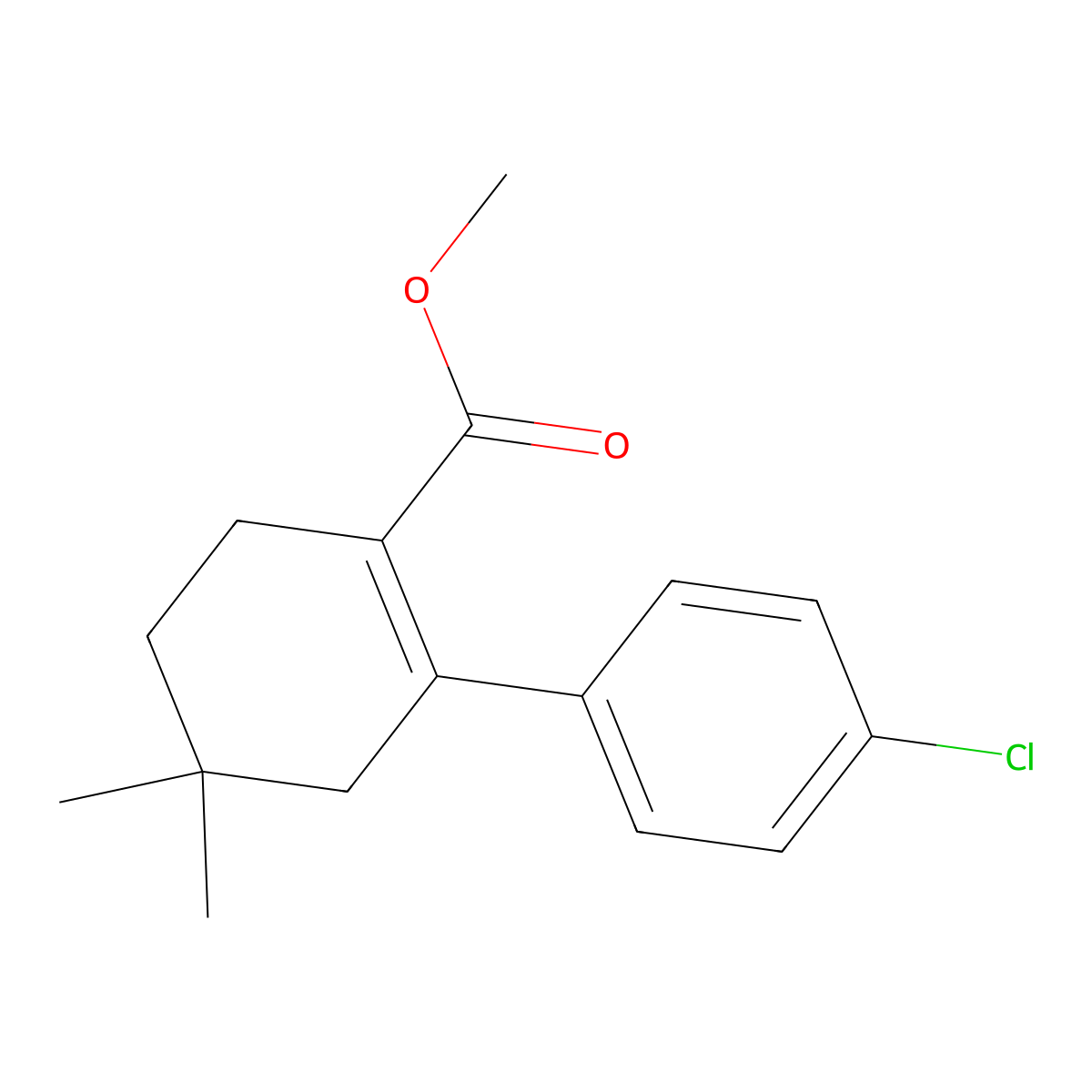 1-Cyclohexene-1-carboxylic acid, 2-(4-chlorophenyl)-4,4-dimethyl-, methyl ester molecular structure, CAS 1228780-49-1