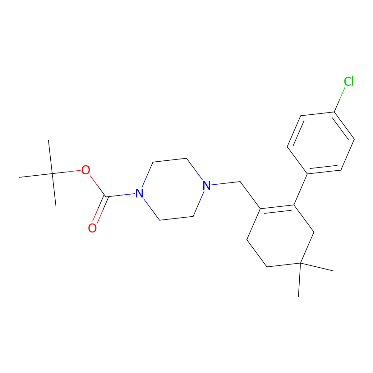 tert-Butyl 4-((4'-chloro-5,5-dimethyl-3,4,5,6-tetrahydro-(1,1'-biphenyl)-2-yl)methyl)piperazine-1-carboxylate molecular structure, CAS 1228780-71-9