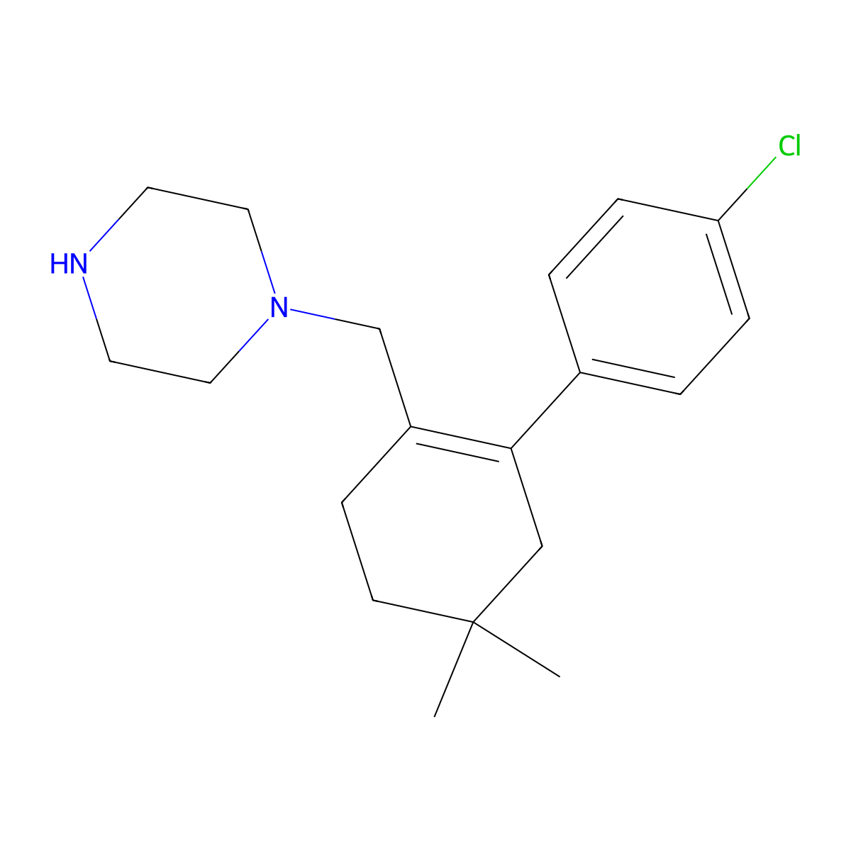 1-((2-(4-Chlorophenyl)-4,4-dimethylcyclohex-1-en-1-yl)methyl)piperazine molecular structure, CAS 1228780-72-0