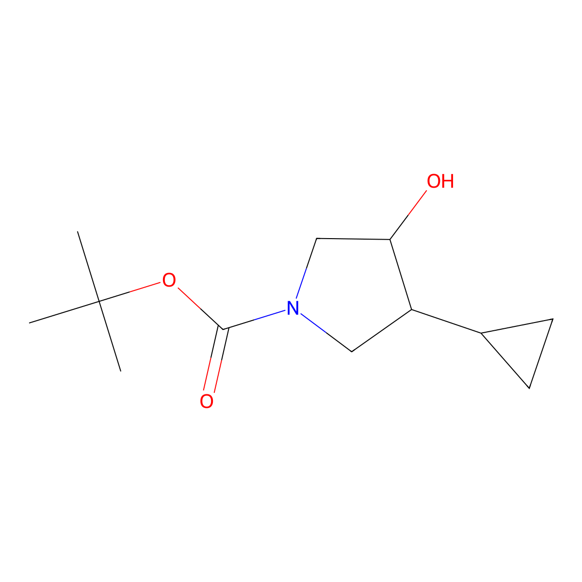 1-Pyrrolidinecarboxylic acid, 3-cyclopropyl-4-hydroxy-, 1,1-dimethylethyl ester, (3r,4s)-rel- molecular structure, CAS 1228879-19-3