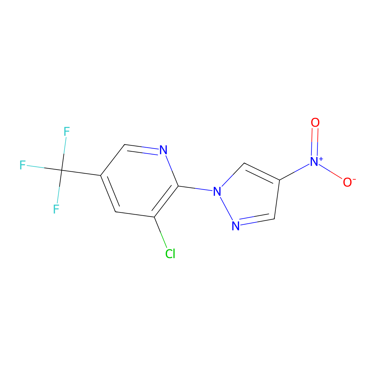 3-chloro-2-(4-nitro-1H-pyrazol-1-yl)-5-(trifluoromethyl)pyridine molecular structure, CAS 122890-61-3