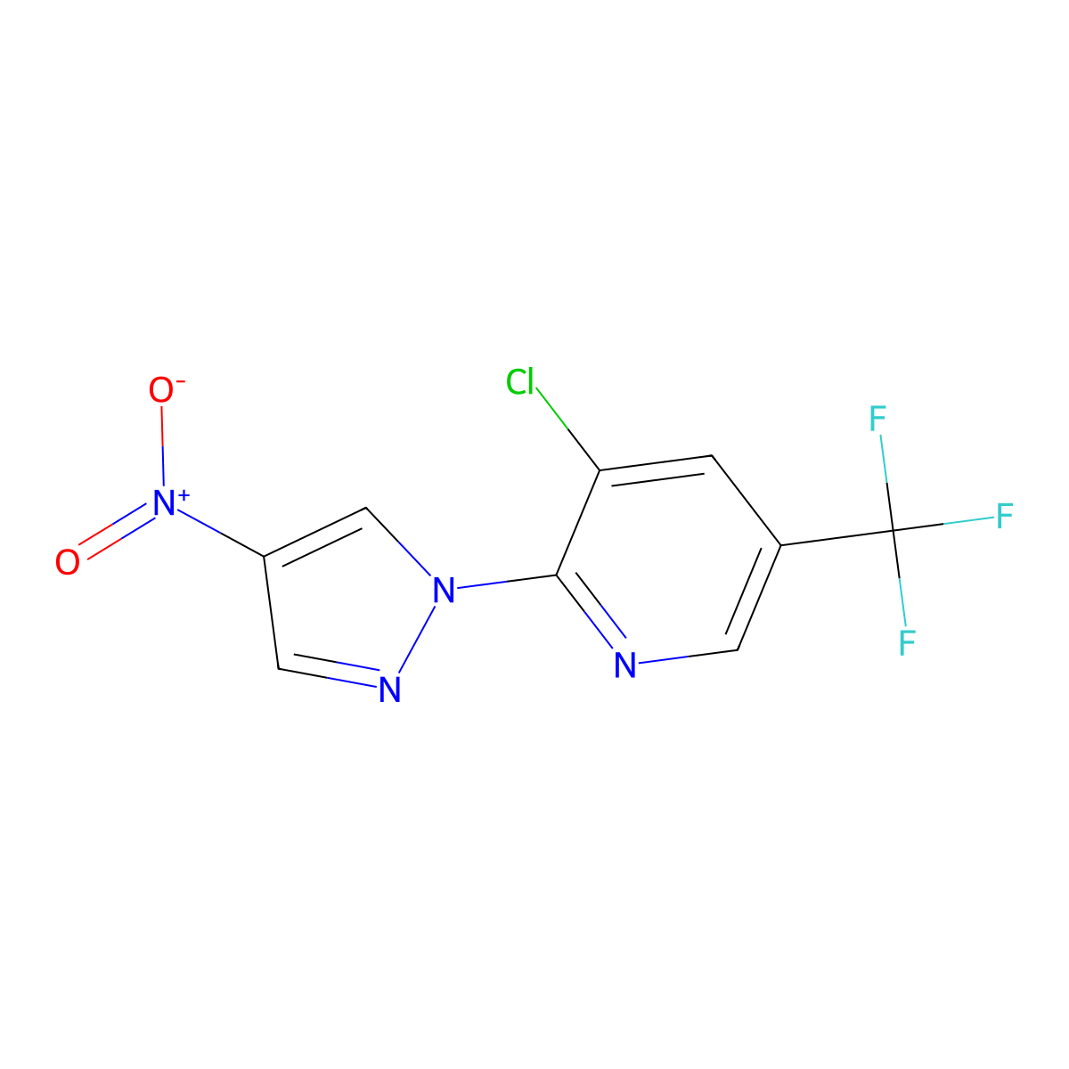 3-chloro-2-(4-nitro-1H-pyrazol-1-yl)-5-(trifluoromethyl)pyridine molecular structure, CAS 122890-61-3
