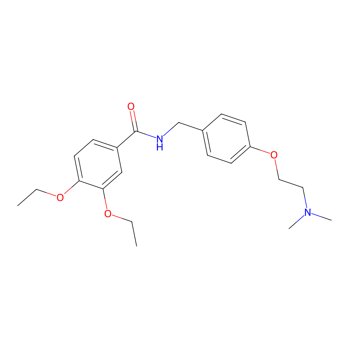Benzamide, N-((4-(2-(dimethylamino)ethoxy)phenyl)methyl)-3,4-diethoxy- molecular structure, CAS 122892-62-0