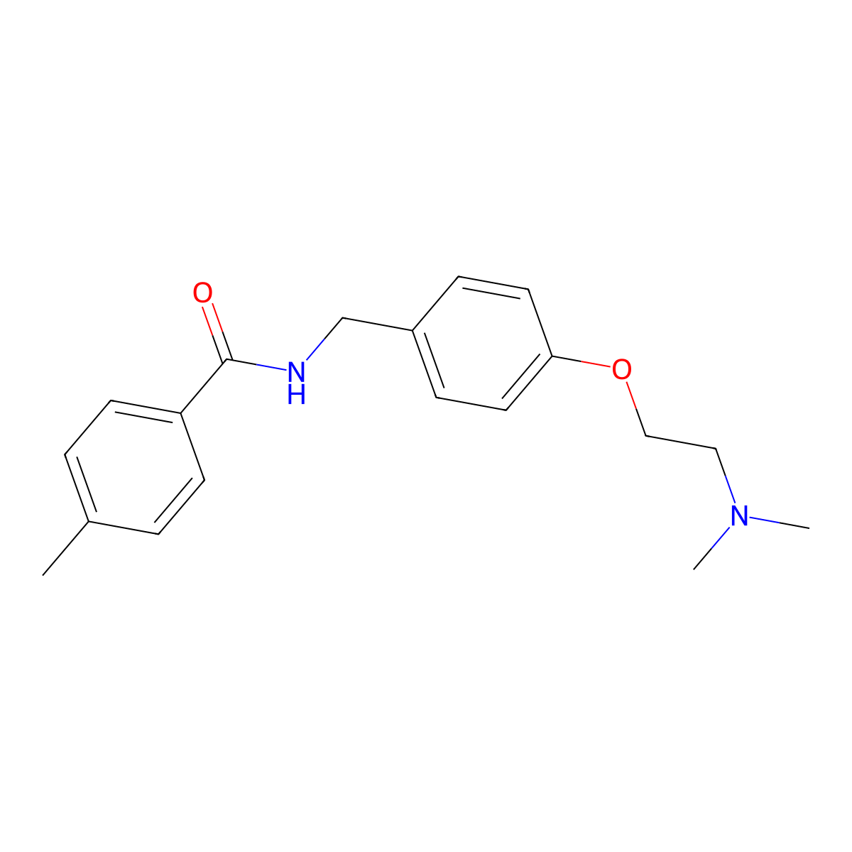 Benzamide, N-((4-(2-(dimethylamino)ethoxy)phenyl)methyl)-4-methyl- molecular structure, CAS 122892-77-7