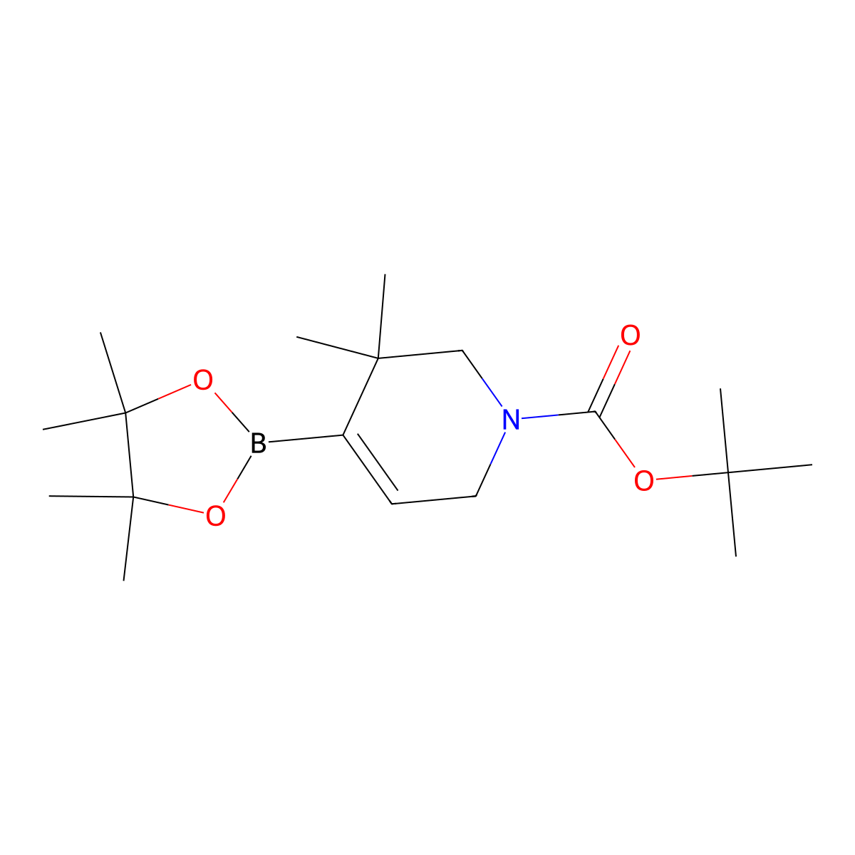 (1-(tert-Butoxycarbonyl)-3,3-dimethyl-1,2,3,6-tetrahydropyridin-4-yl)boronic acid pinacol ester molecular structure, CAS 1228962-22-8