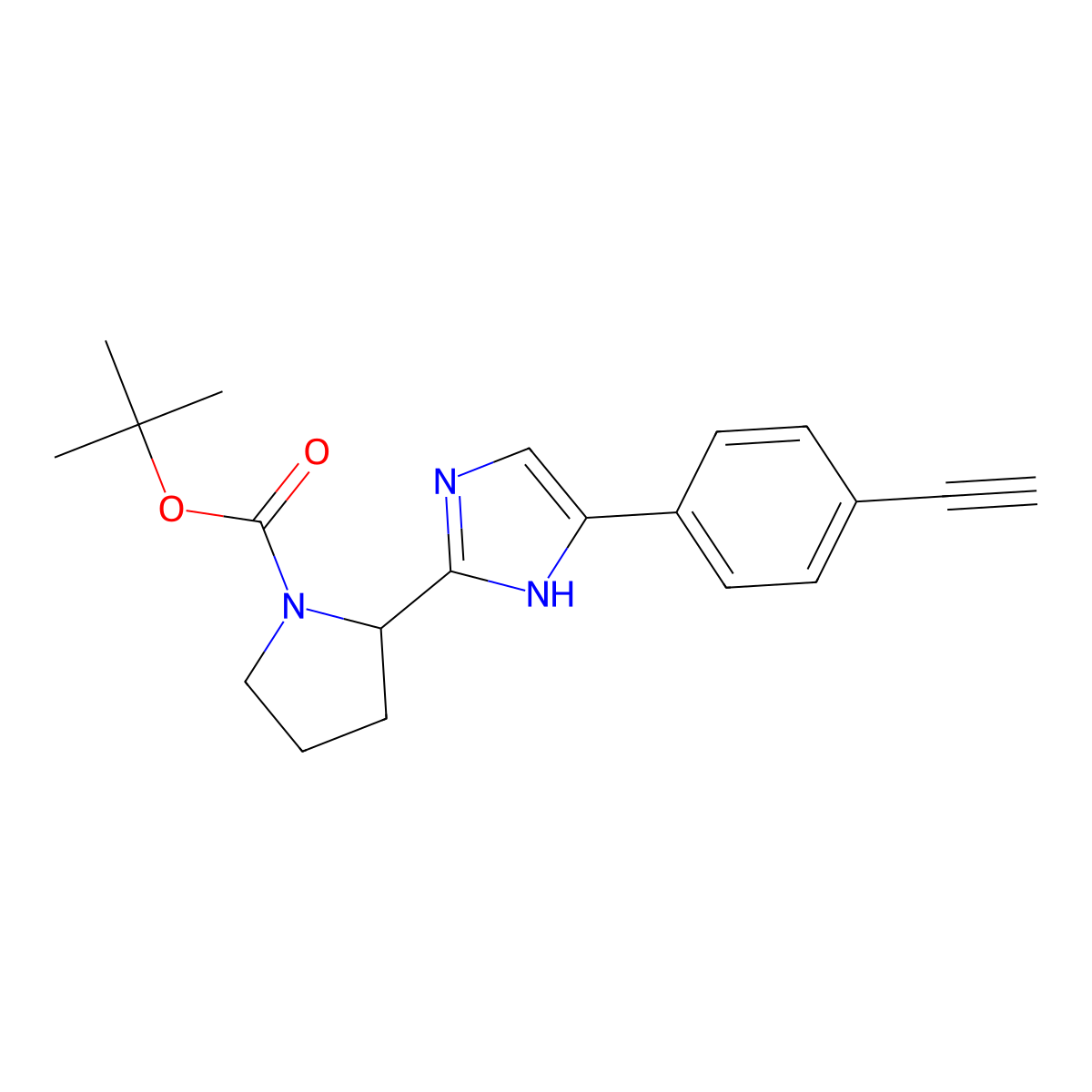 (S)-tert-Butyl 2-(5-(4-ethynylphenyl)-1H-imidazol-2-yl)pyrrolidine-1-carboxylate molecular structure, CAS 1228968-41-9