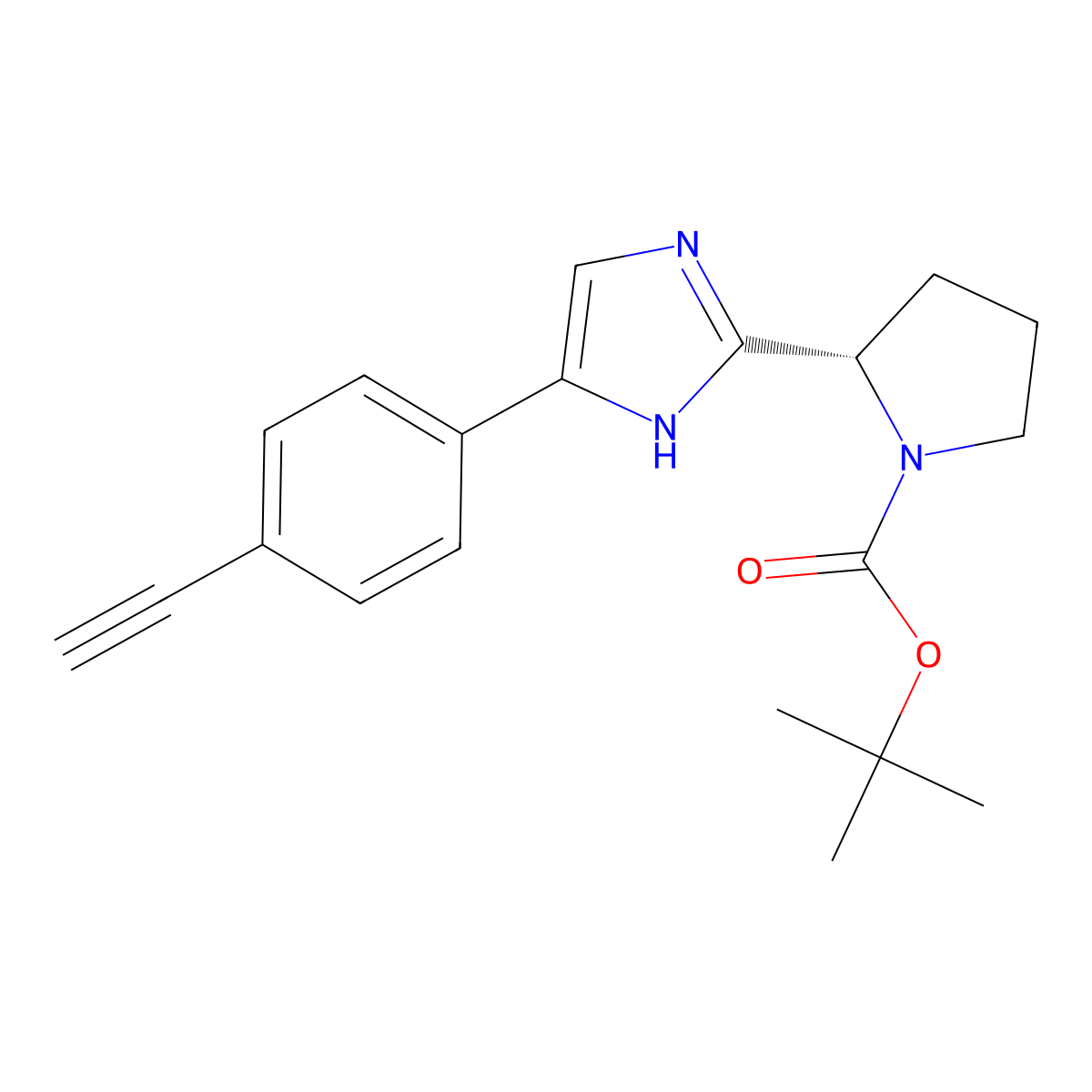 (S)-tert-Butyl 2-(5-(4-ethynylphenyl)-1H-imidazol-2-yl)pyrrolidine-1-carboxylate molecular structure, CAS 1228968-41-9