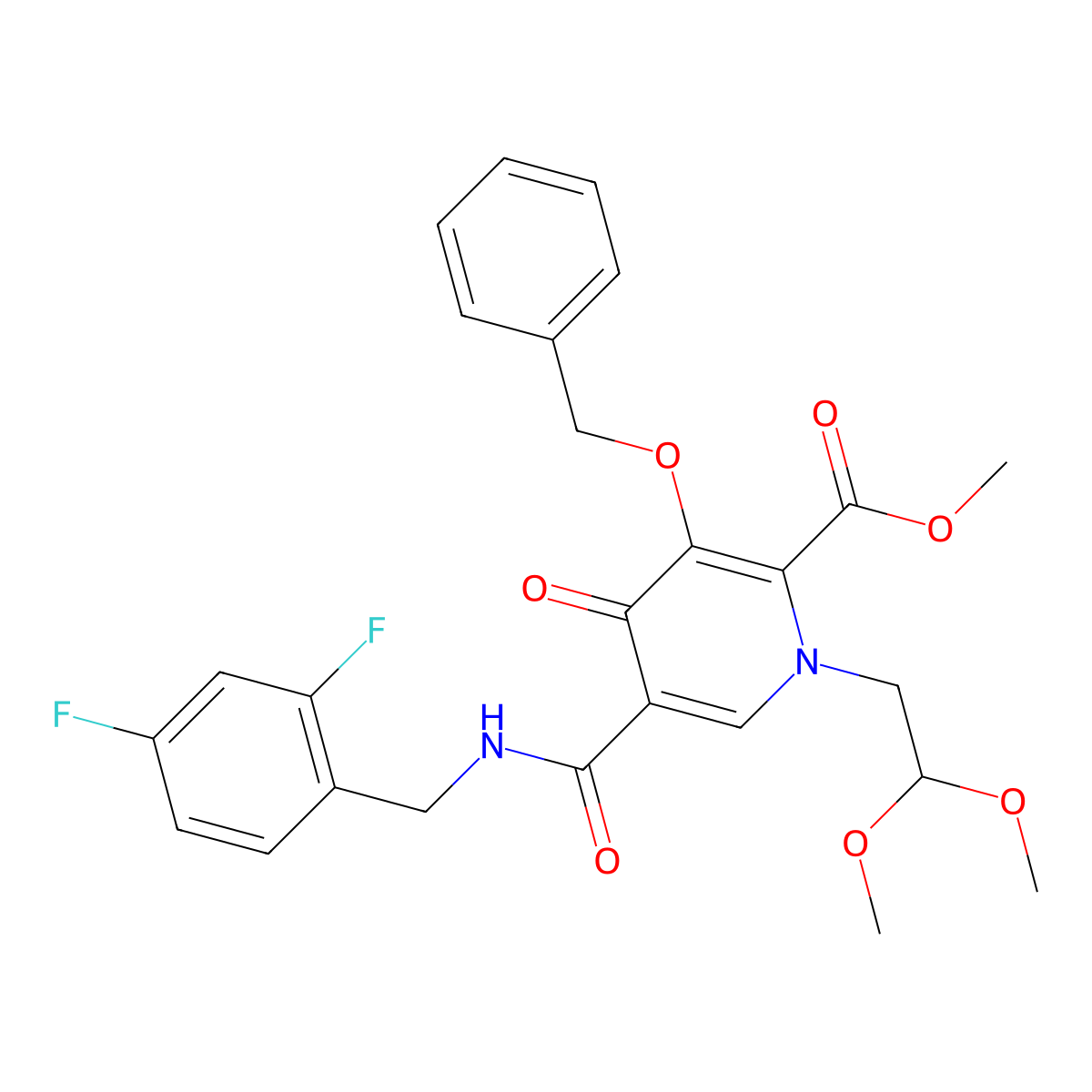 5-[[[(2,4-Difluorophenyl)methyl]amino]carbonyl]-1-(2,2-dimethoxyethyl)-1,4-dihydro-4-oxo-3-(phenylmethoxy)-2-pyridinecarboxylic acid methyl ester molecular structure, CAS 1229006-21-6