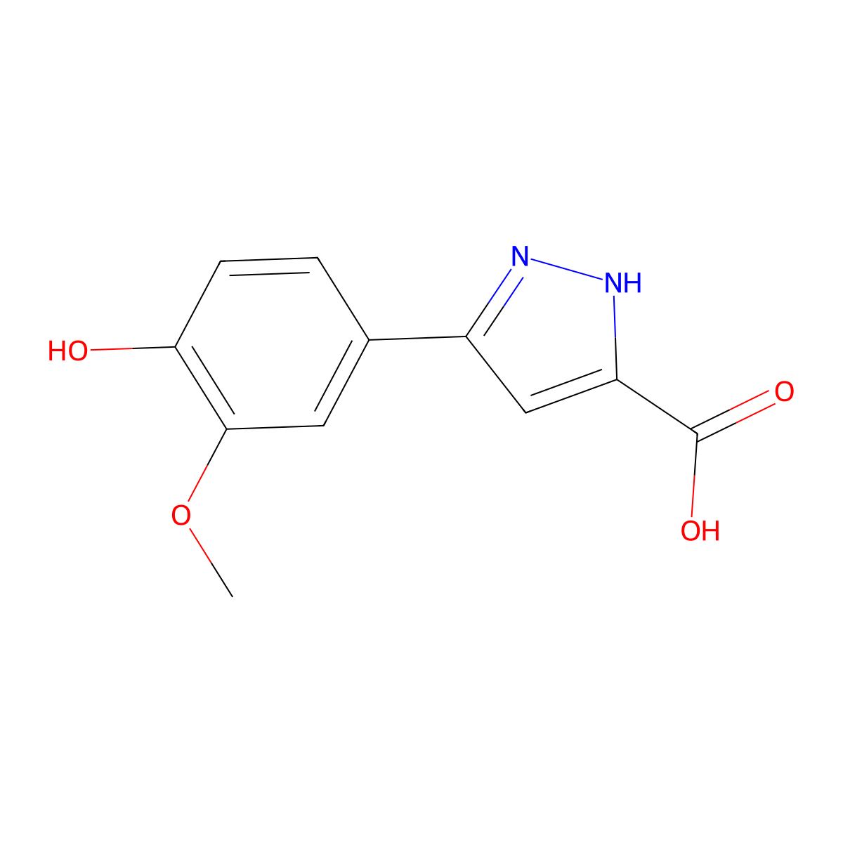 5-(4-hydroxy-3-methoxyphenyl)-1H-pyrazole-3-carboxylic acid molecular structure, CAS 1229025-28-8