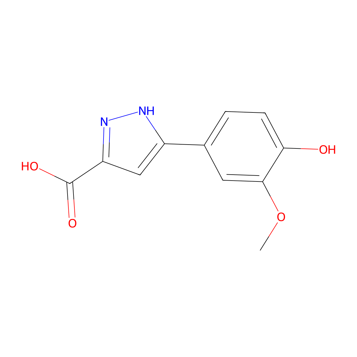 5-(4-hydroxy-3-methoxyphenyl)-1H-pyrazole-3-carboxylic acid molecular structure, CAS 1229025-28-8