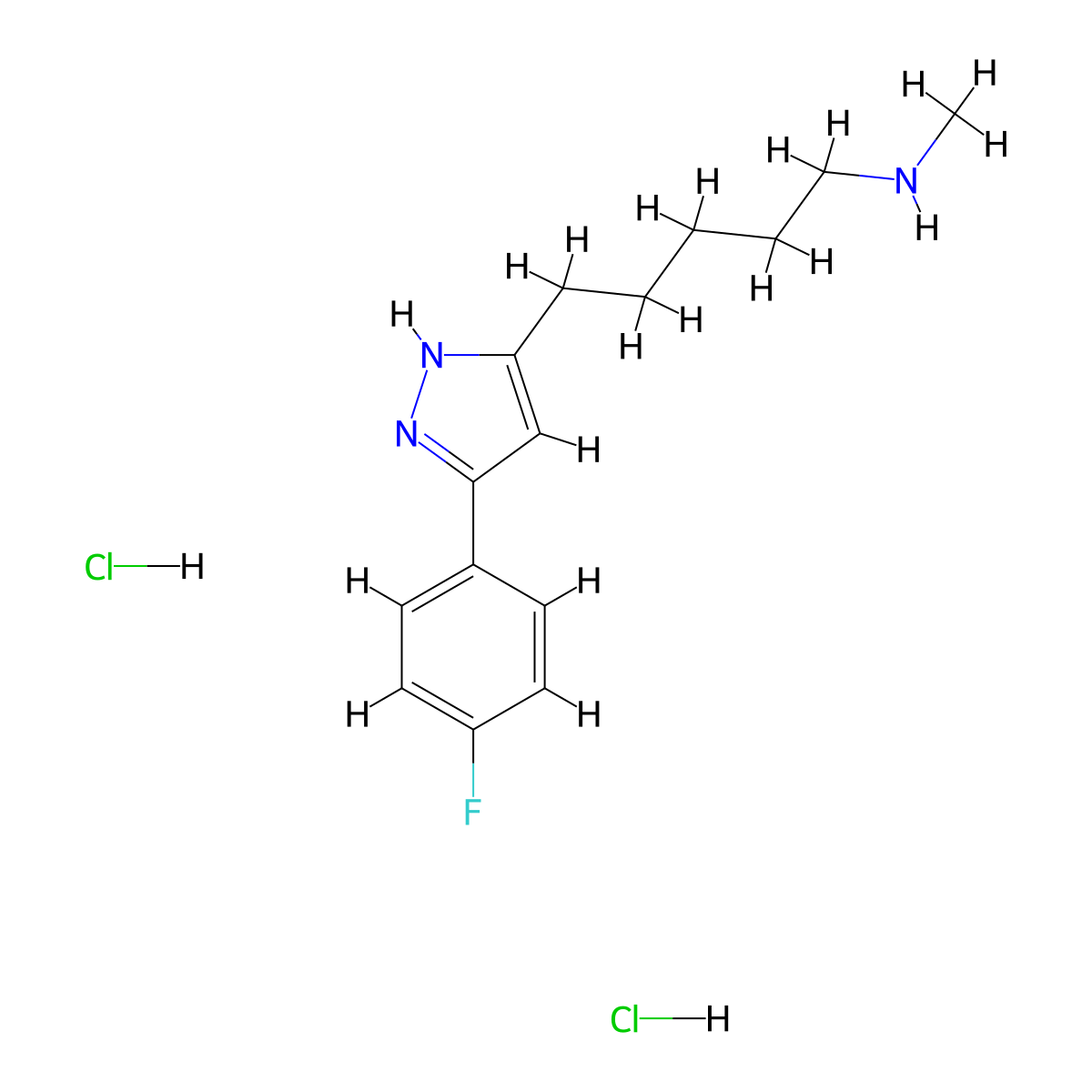{5-[3-(4-fluorophenyl)-1H-pyrazol-5-yl]pentyl}(methyl)amine dihydrochloride molecular structure, CAS 1229025-42-6