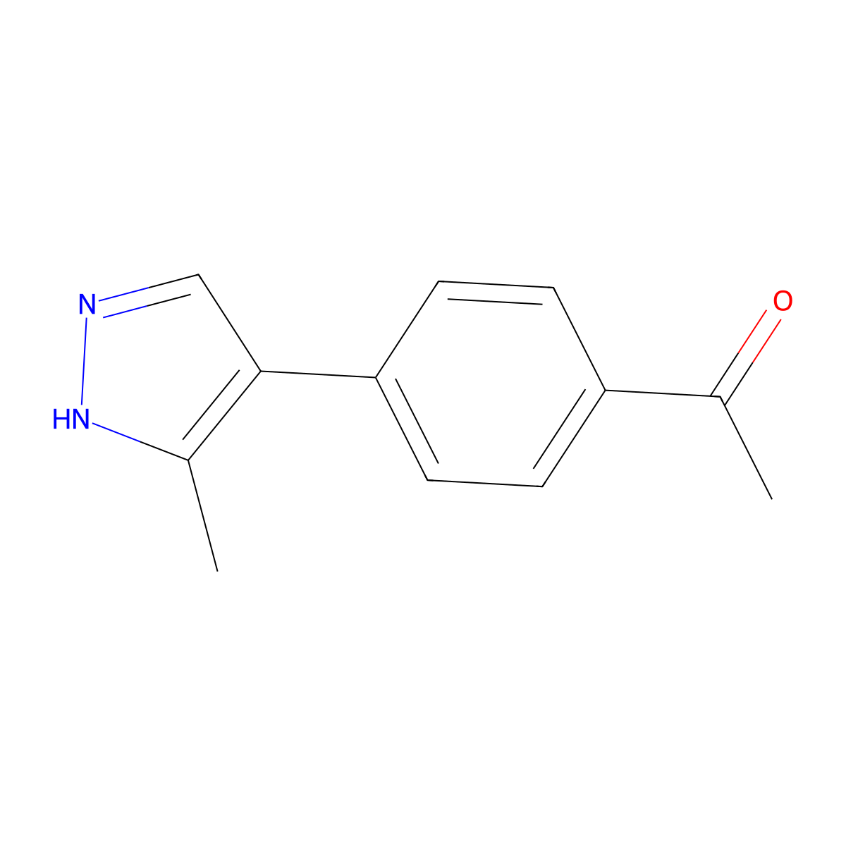 1-[4-(3-methyl-1H-pyrazol-4-yl)phenyl]ethan-1-one molecular structure, CAS 1229025-44-8