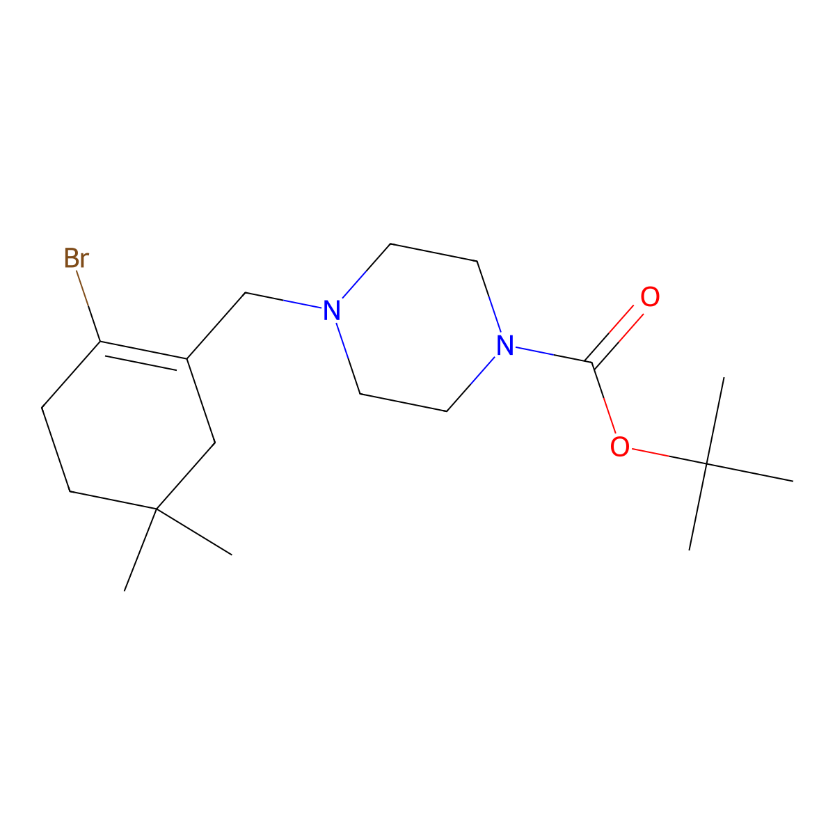 Tert-butyl 4-((2-bromo-5,5-dimethylcyclohex-1-enyl)methyl)piperazine-1-carboxylate molecular structure, CAS 1229247-71-5