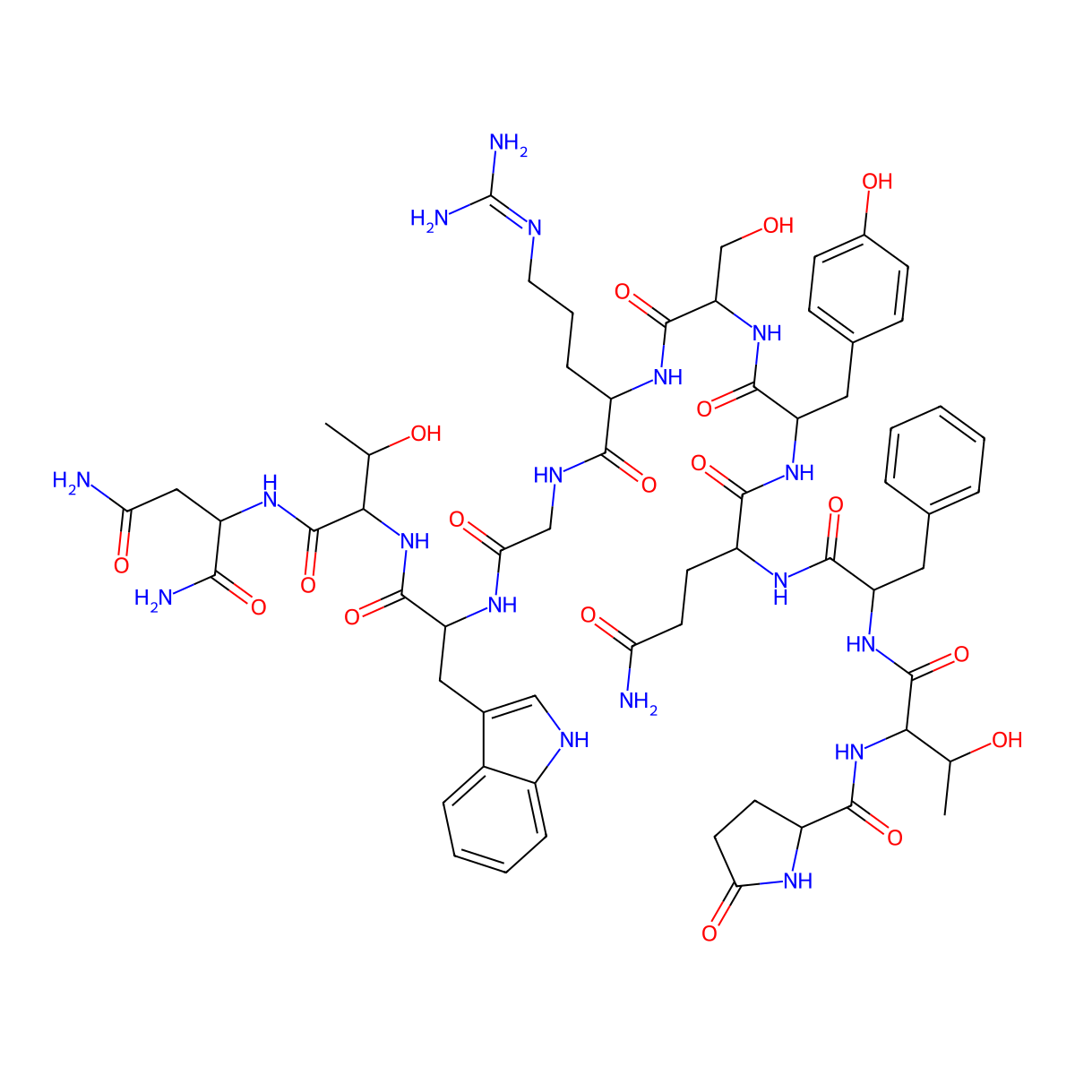 L-Aspartamide, 5-oxo-L-prolyl-L-threonyl-L-phenylalanyl-L-glutaminyl-L-tyrosyl-L-seryl-L-arginylglycyl-L-tryptophyl-L-threonyl- molecular structure, CAS 122929-08-2
