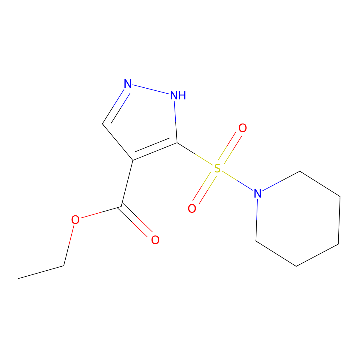 ethyl 3-(piperidin-1-ylsulfonyl)-1H-pyrazole-4-carboxylate molecular structure, CAS 1229302-74-2