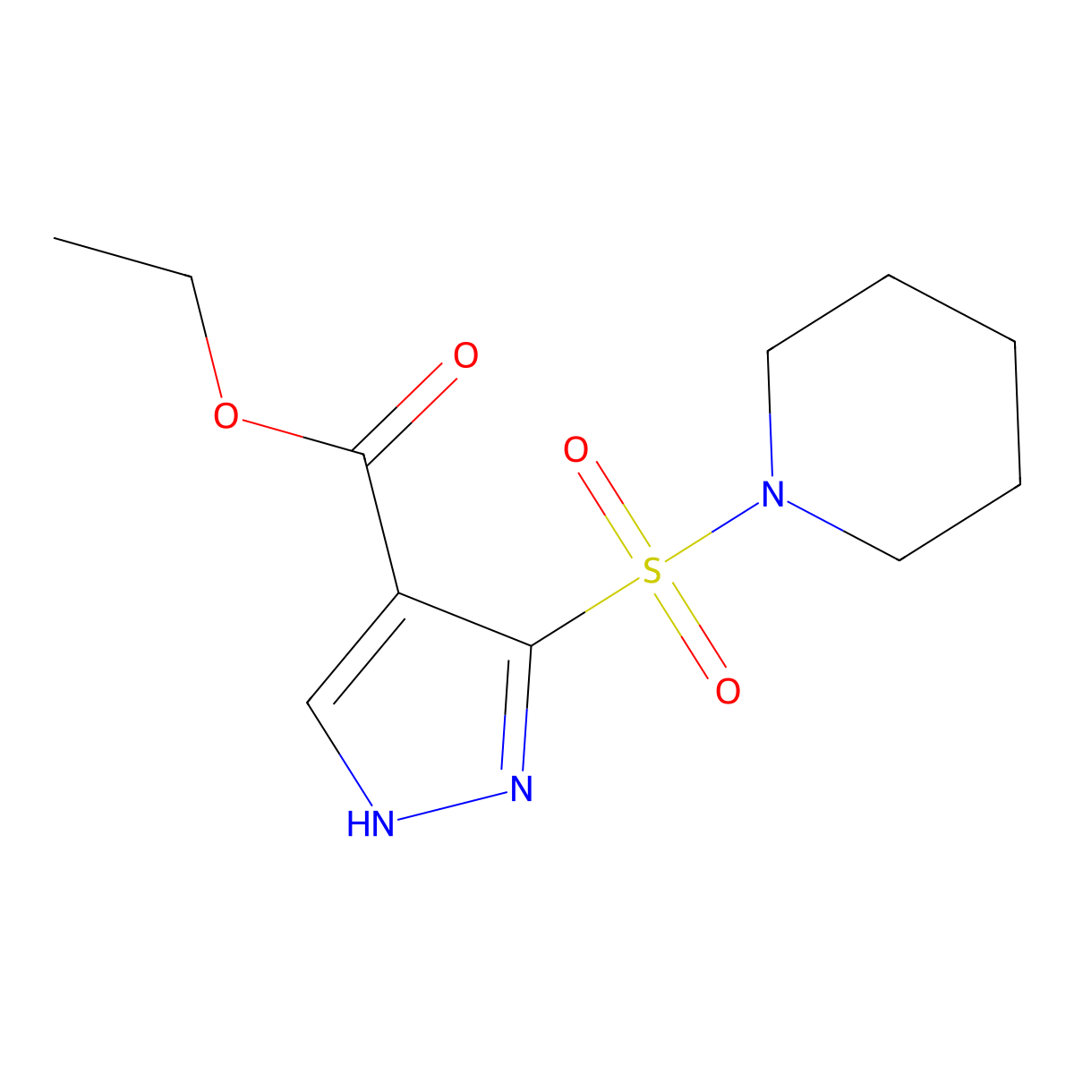 ethyl 3-(piperidin-1-ylsulfonyl)-1H-pyrazole-4-carboxylate molecular structure, CAS 1229302-74-2