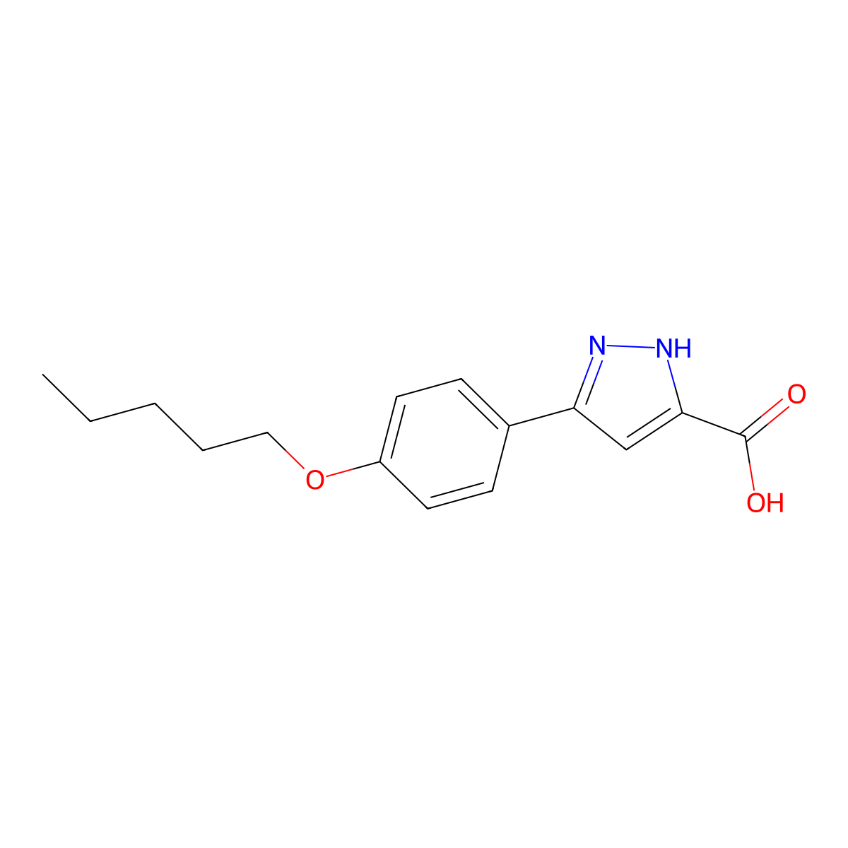 3-[4-(pentyloxy)phenyl]-1H-pyrazole-5-carboxylic acid molecular structure, CAS 1229304-70-4