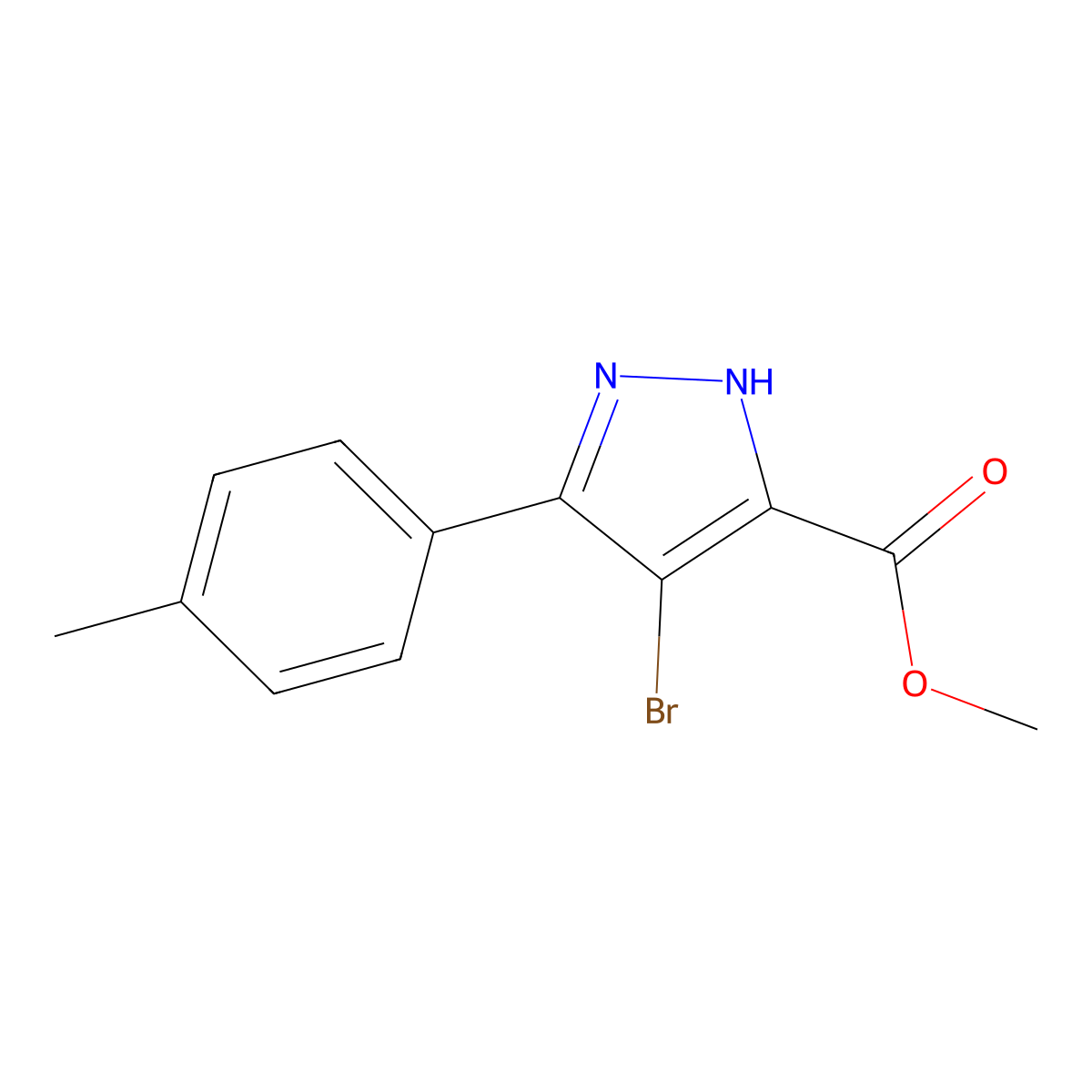 Methyl 4-bromo-3-(p-tolyl)-1H-pyrazole-5-carboxylate molecular structure, CAS 1229304-88-4