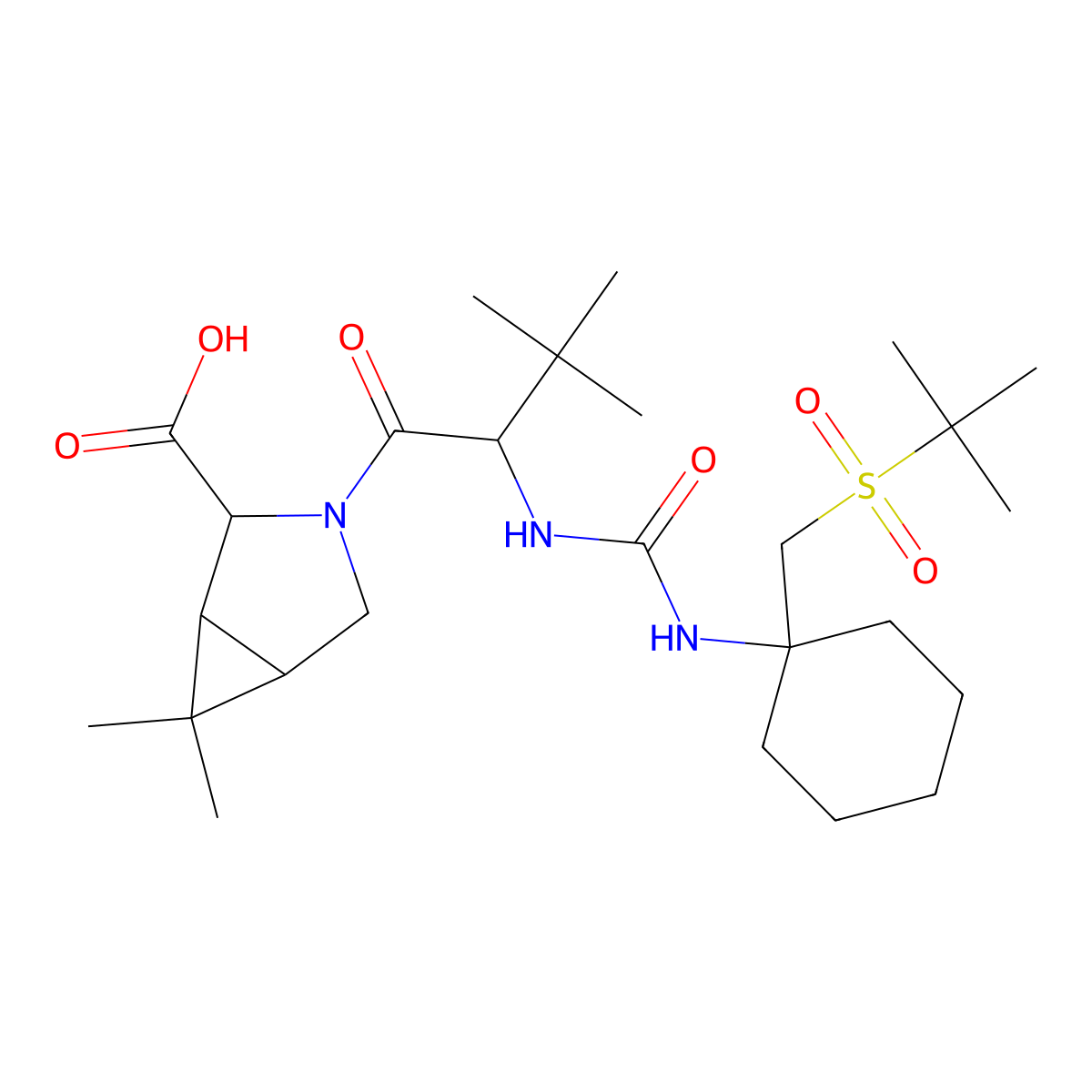 (1R,2S,5S)-3-((S)-2-(3-(1-(tert-butylsulfonylmethyl)cyclohexyl)ureido)-3,3-dimethylbutanoyl)-6,6-dimethyl-3-azabicyclo[3.1.0]hexane-2-carboxylic acid molecular structure, CAS 1229337-32-9