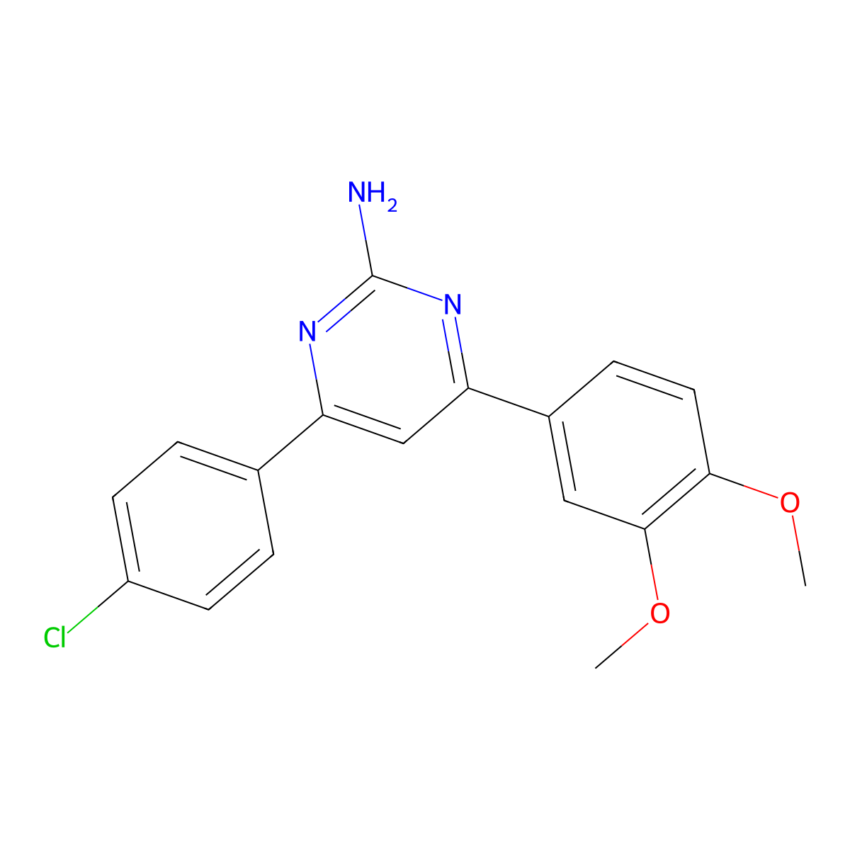 4-(4-Chlorophenyl)-6-(3,4-dimethoxyphenyl)pyrimidin-2-amine molecular structure, CAS 1229405-43-9