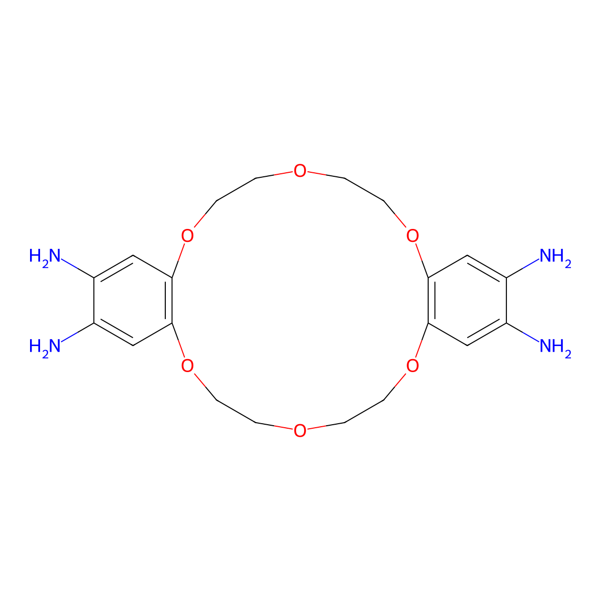 6,7,9,10,17,18,20,21-Octahydrodibenzo[b,k][1,4,7,10,13,16]hexaoxacyclooctadecine-2,3,13,14-tetraamine molecular structure, CAS 122942-39-6