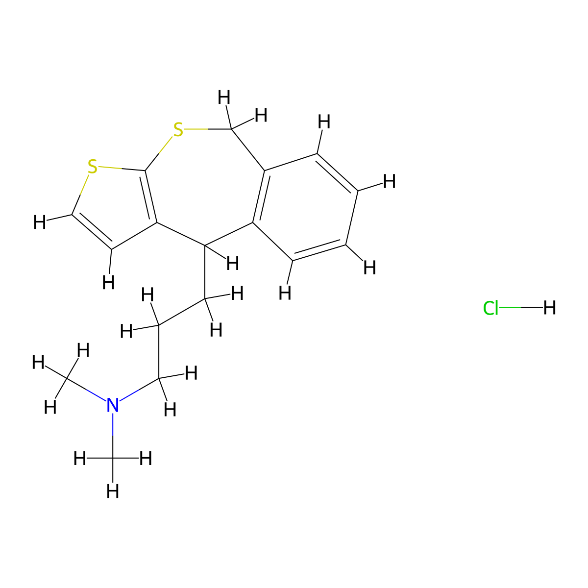 Thieno(2,3-c)(2)benzothiepin-4-propanamine, 4,9-dihydro-N,N-dimethyl-, hydrochloride, (+-)- molecular structure, CAS 122942-88-5