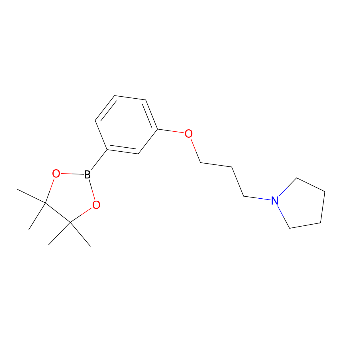1-(3-(3-(4,4,5,5-Tetramethyl-1,3,2-dioxaborolan-2-yl)phenoxy)propyl)pyrrolidine molecular structure, CAS 1229442-51-6