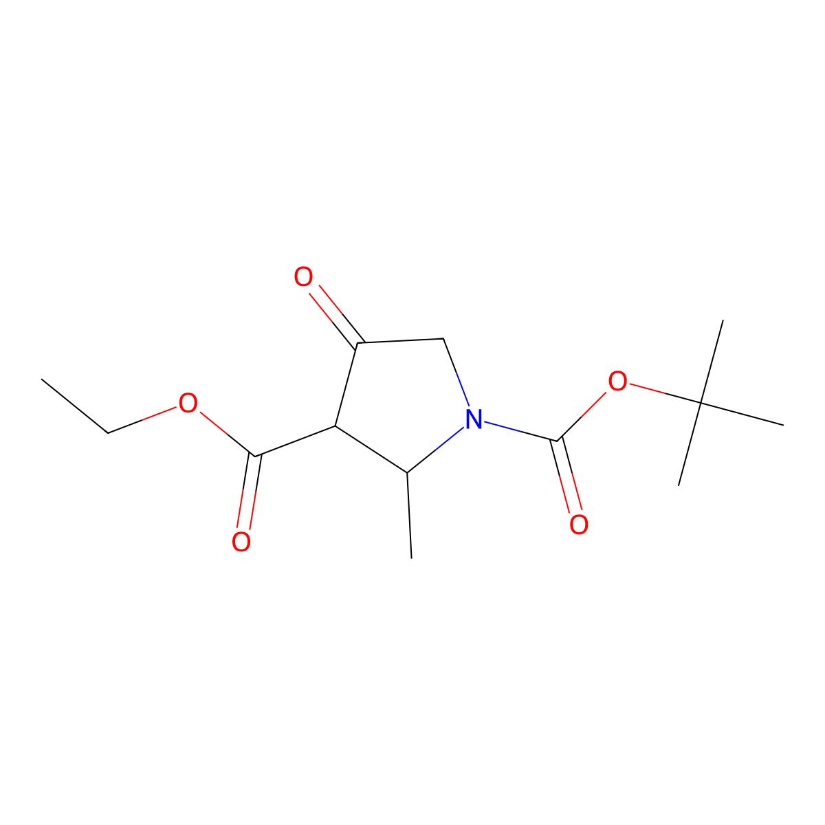 1-Tert-butyl 3-ethyl 2-methyl-4-oxopyrrolidine-1,3-dicarboxylate molecular structure, CAS 1229455-56-4
