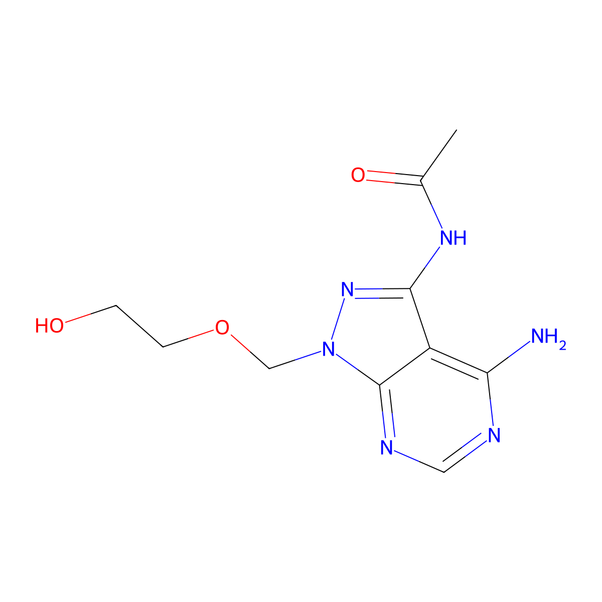 Acetamide, N-(4-amino-1-((2-hydroxyethoxy)methyl)-1H-pyrazolo(3,4-d)pyrimidin-3-yl)- molecular structure, CAS 122949-65-9