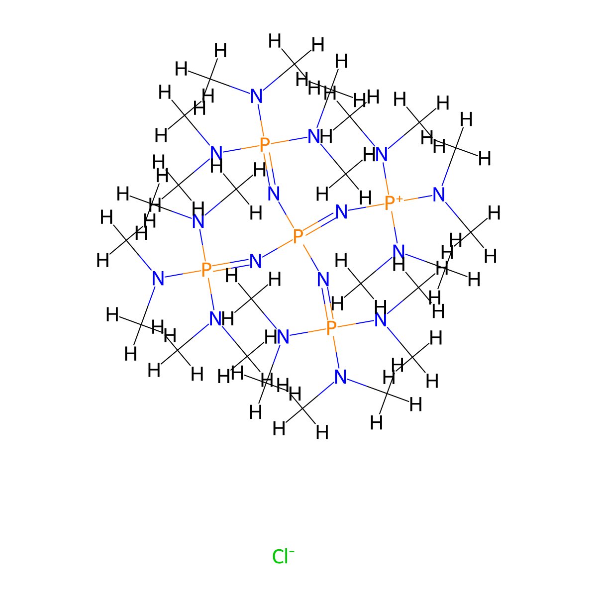 Tetrakis(tris(dimethylamino)phosphoranylidenamino)phosphonium chloride molecular structure, CAS 122951-89-7