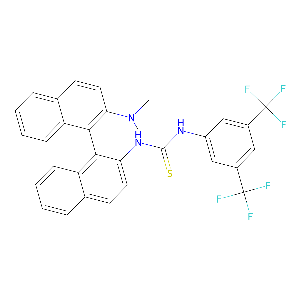 N-[3,5-Bis(trifluoromethyl)phenyl]-N'-[(R)-2'-(dimethylamino)[1,1'-binaphthalen]-2-yl]thiourea molecular structure, CAS 1229598-20-2