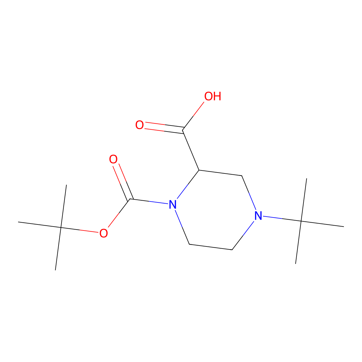 (2R)-4-tert-butyl-1-[(2-methylpropan-2-yl)oxycarbonyl]piperazine-2-carboxylic acid molecular structure, CAS 1229603-52-4