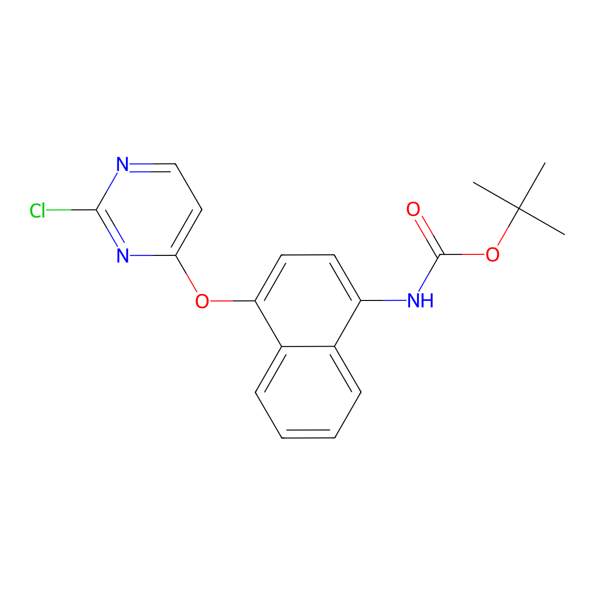 tert-Butyl 4-(2-chloropyrimidin-4-yloxy)naphthalen-1-ylcarbamate molecular structure, CAS 1229607-86-6