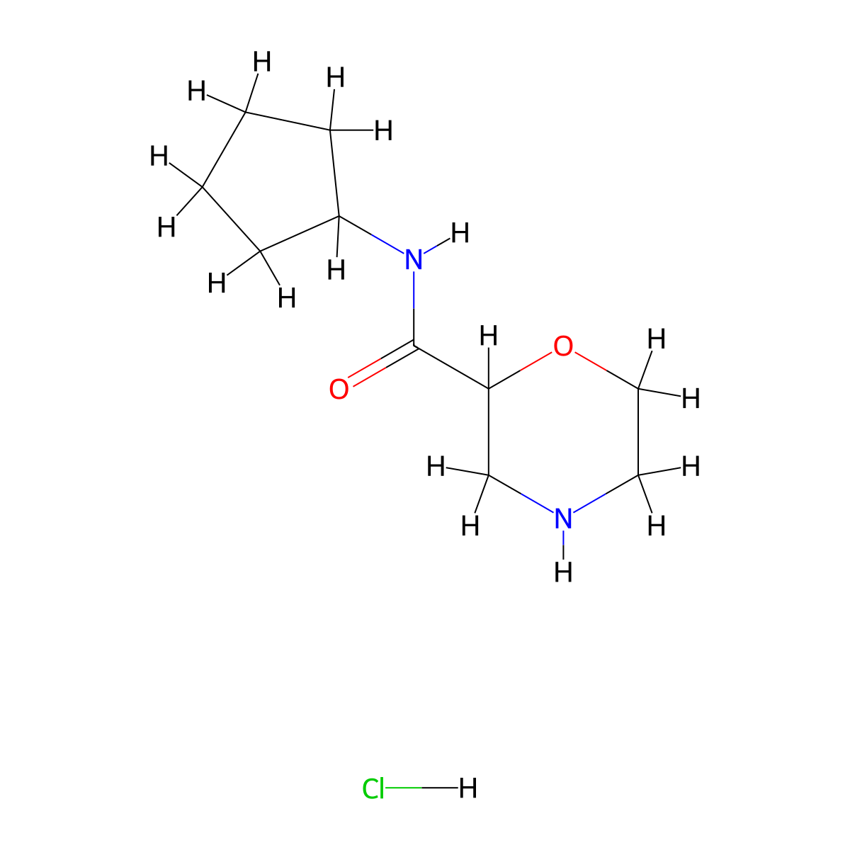 N-cyclopentylmorpholine-2-carboxamide hydrochloride molecular structure, CAS 1229623-59-9